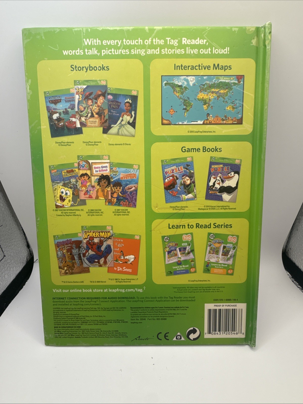 Leapfrog Tag Reading System 8 Books Green & Clear Case – Cars UP Spiderman Pixar