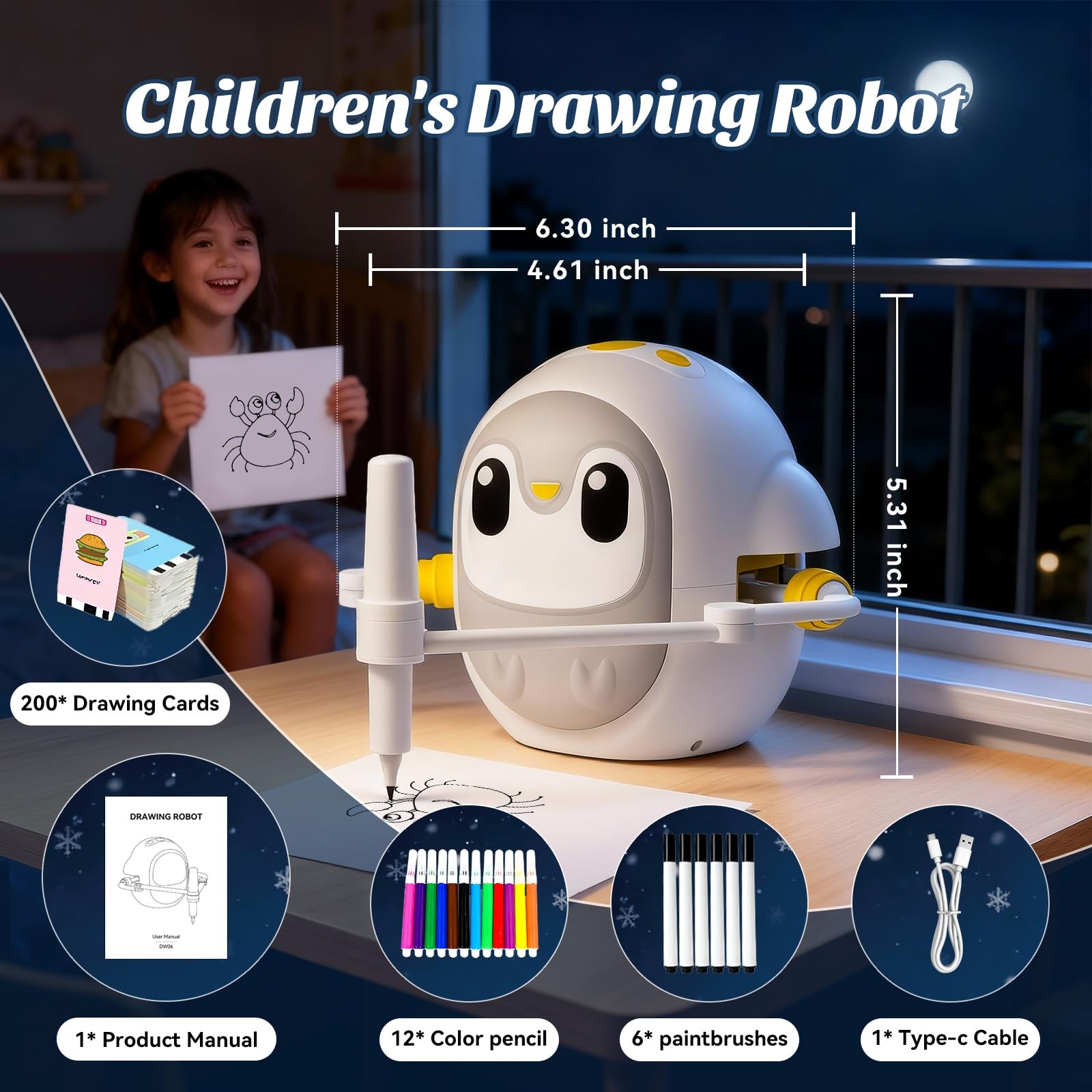 GMYGBY Drawing Robot for Kids, 7.17 x 6.1 x 0.1 inches, White, Black, Orange