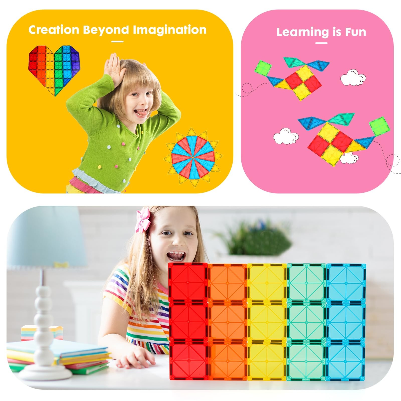 Gemmicc Magnetic Tiles, Magnet Toys Building Blocks for Kids, STEM 34PCS