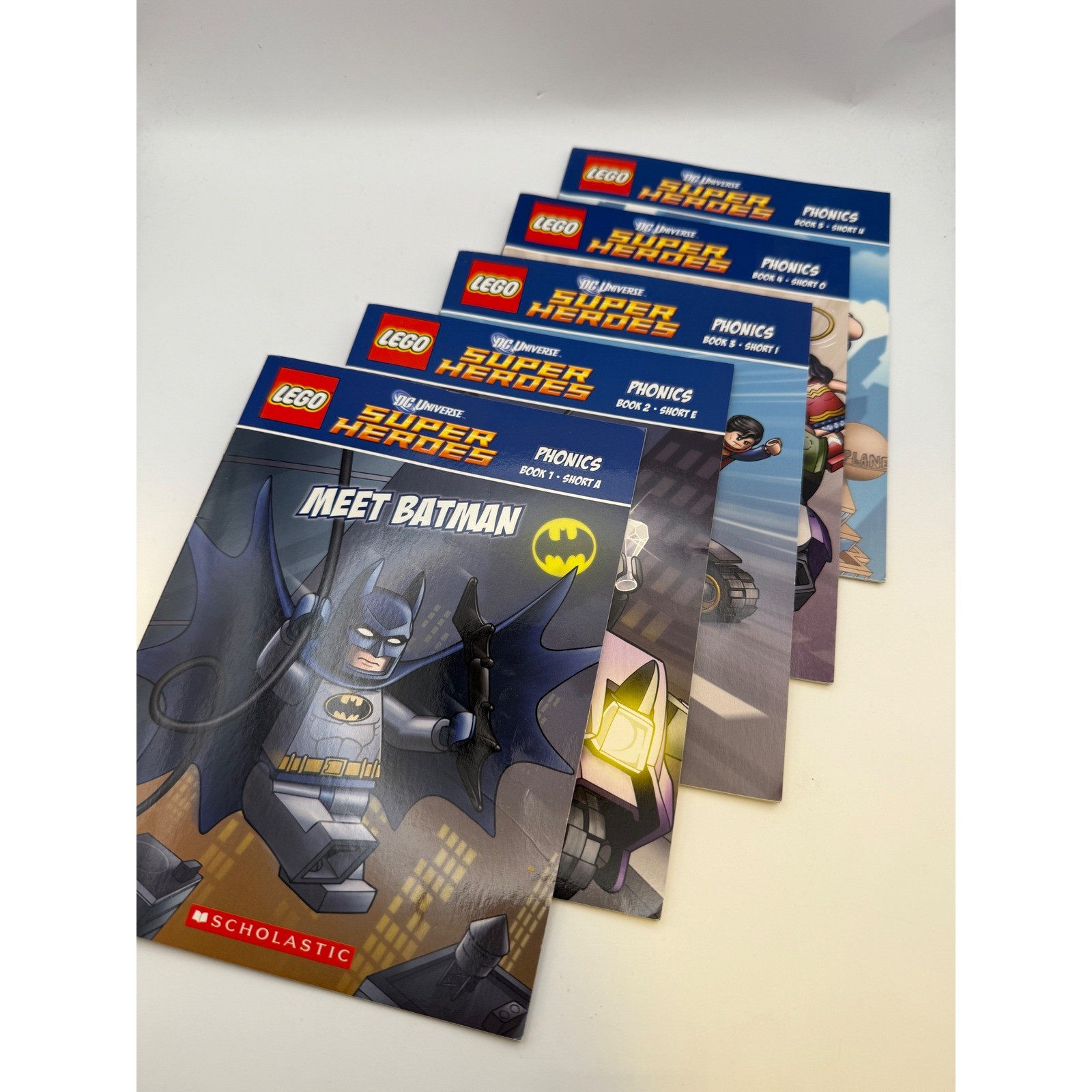 LEGO DC Universe Super Heroes Phonics Scholastic 10 Books 2 Workbooks Set Batman