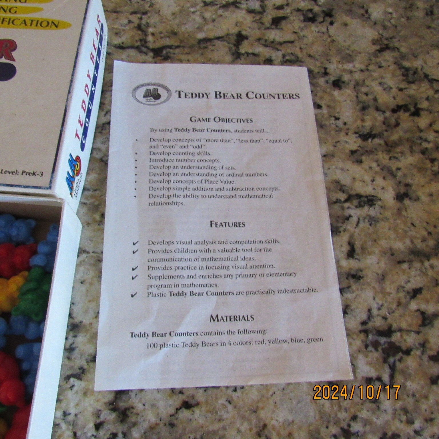 Teddy Bear Counters-Set 100 Plastic Bears-Media Material-MM-Counting-Sorting