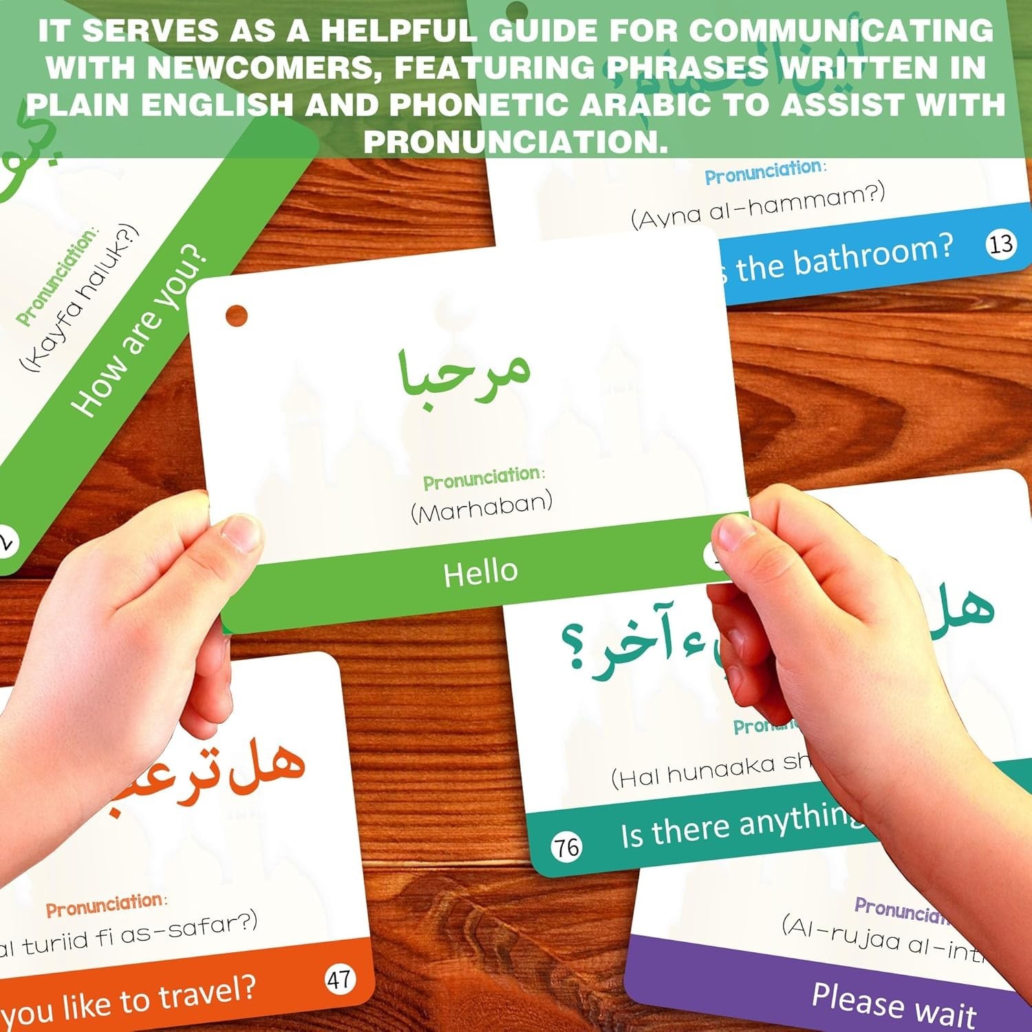 Arabic Flash Cards Set – 50 Essential Phrases with English Transliteration