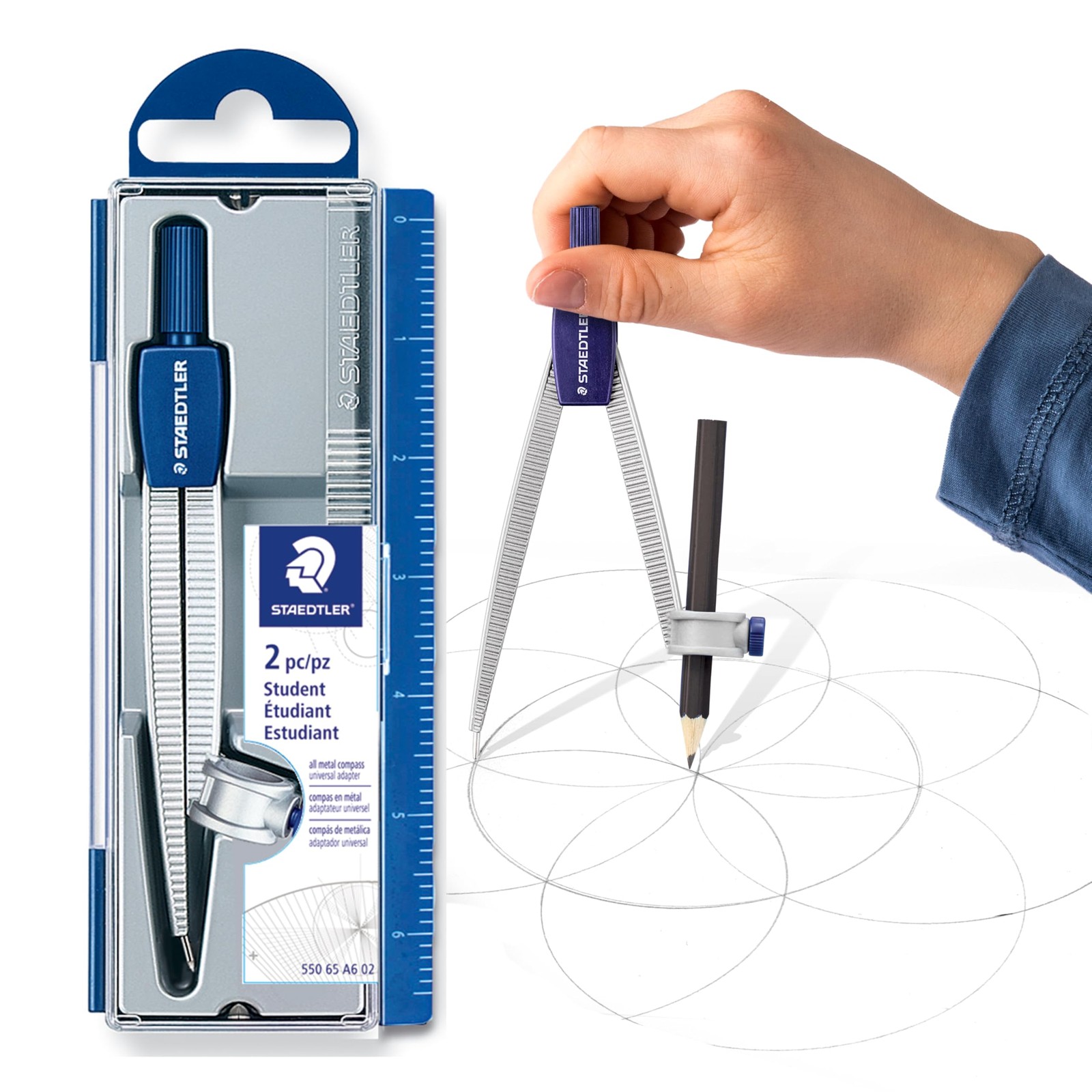 STAEDTLER Metal Drawing Compass, Geometry Tool, 4-7/8in with Safety Point &…