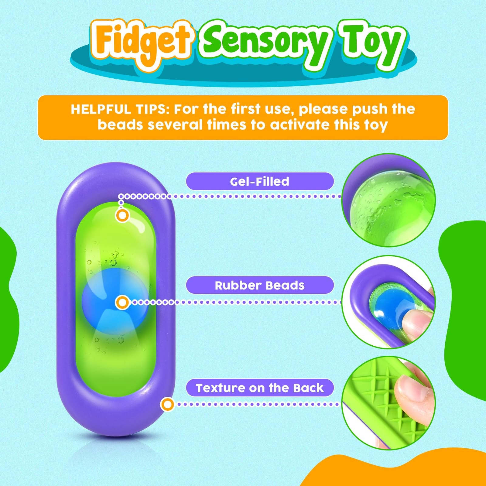 Sensory Marble Fidget Toys for Kids- Small, Blue, Yellow, Green, Purple, Red
