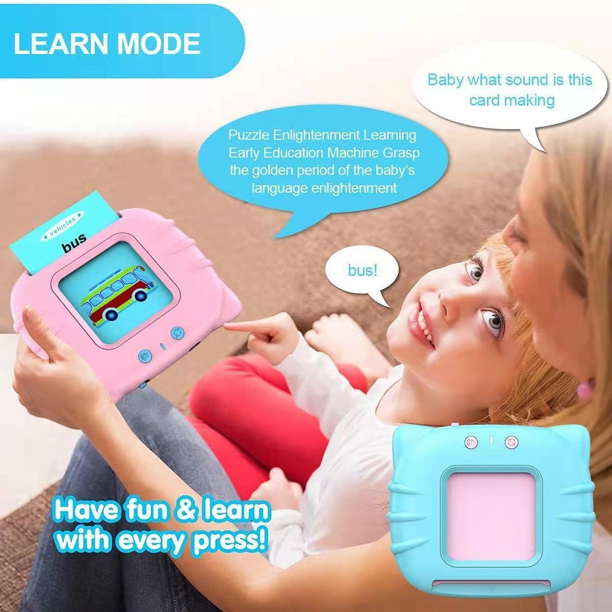 2X Children’s Enlightening Early Education Smart Pure English CardF Version Blue
