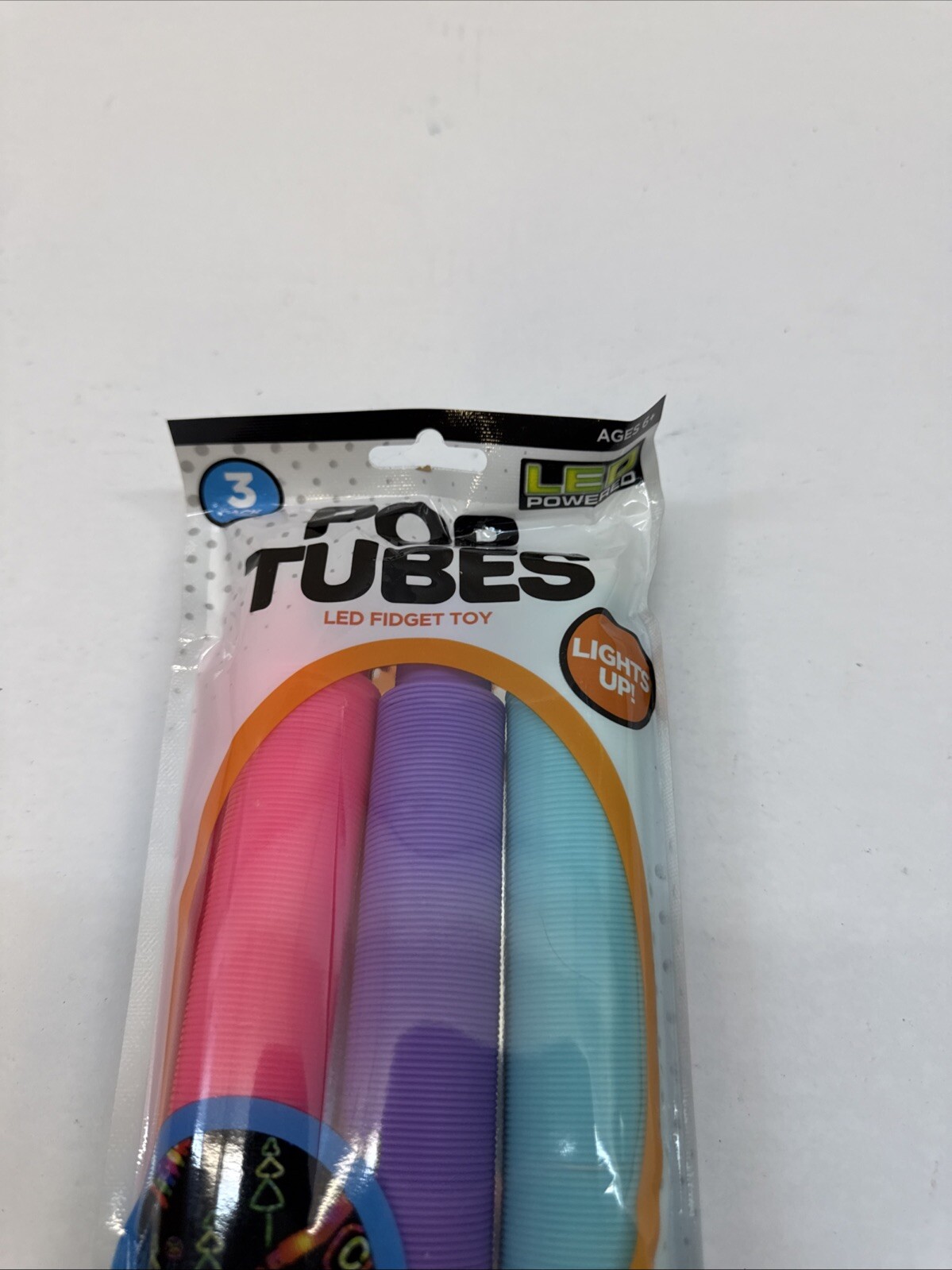 New Sealed Pkg Big Time Toys LED Light Up Pop Tubes Fidget Toy 3pk Twisting