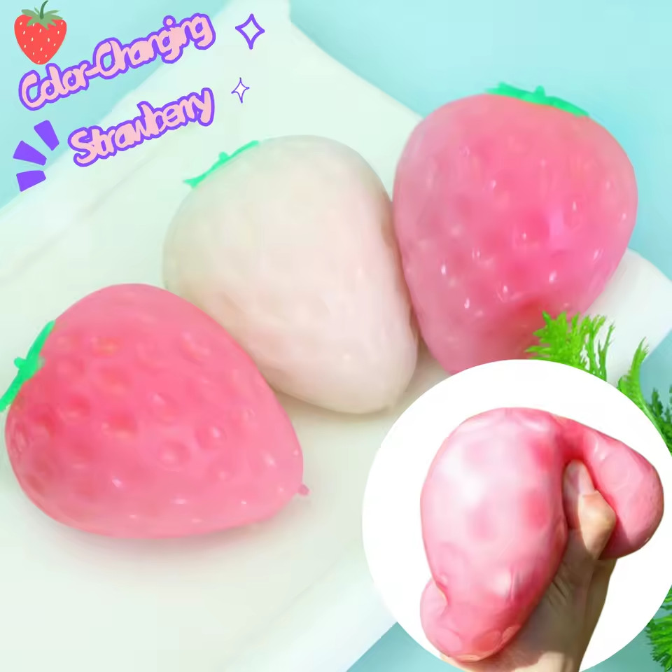 Color Changing Strawberry Stress Ball Squishy Fidget Toy Sensory Squeeze Fruit