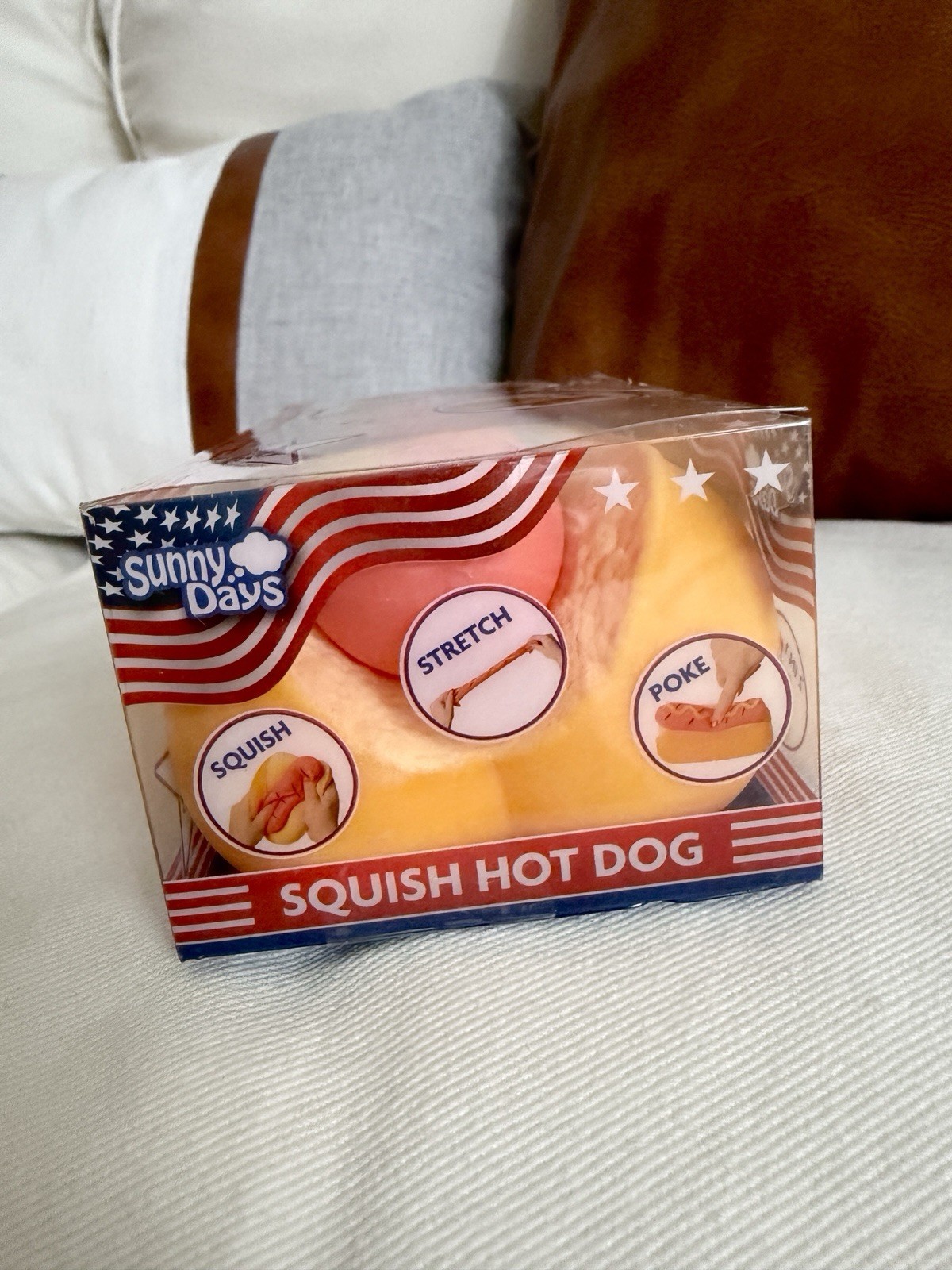 Sunny Days Squish Hot Dog 2 in 1 Tactile Squeeze Stretchy Poke Toy 3+, 571235