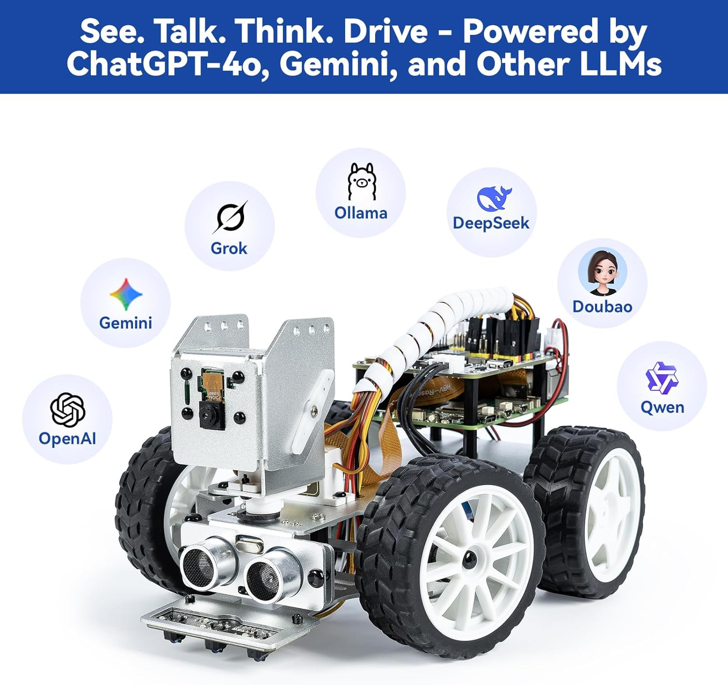 Picar-X AI Video Robot Car Kit for Raspberry Pi 5/4/3B+/Zero 2W, Llms Chatgpt-4O