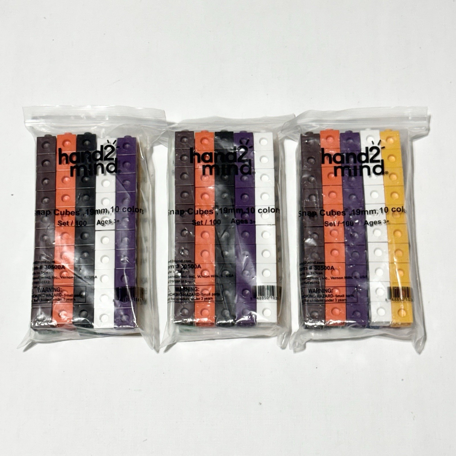 ETA Hand 2 Mind Snap Cubes #30500A Math Manipulatives 100/set 10 Colors Lot of 3