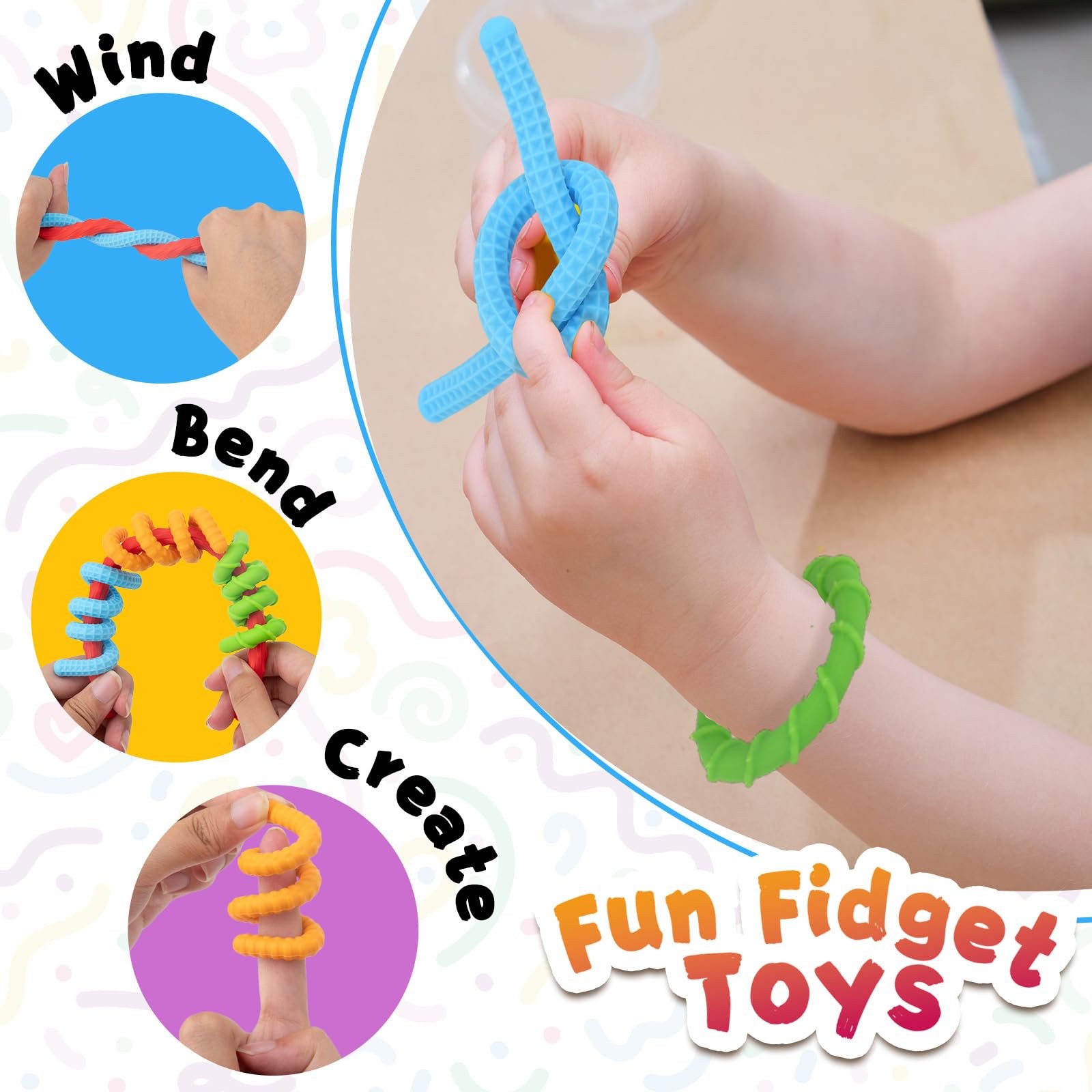 Fidget Toys Silicone Sensory Sticks, 25 cm, Red, Orange, Yellow, Green, Blue