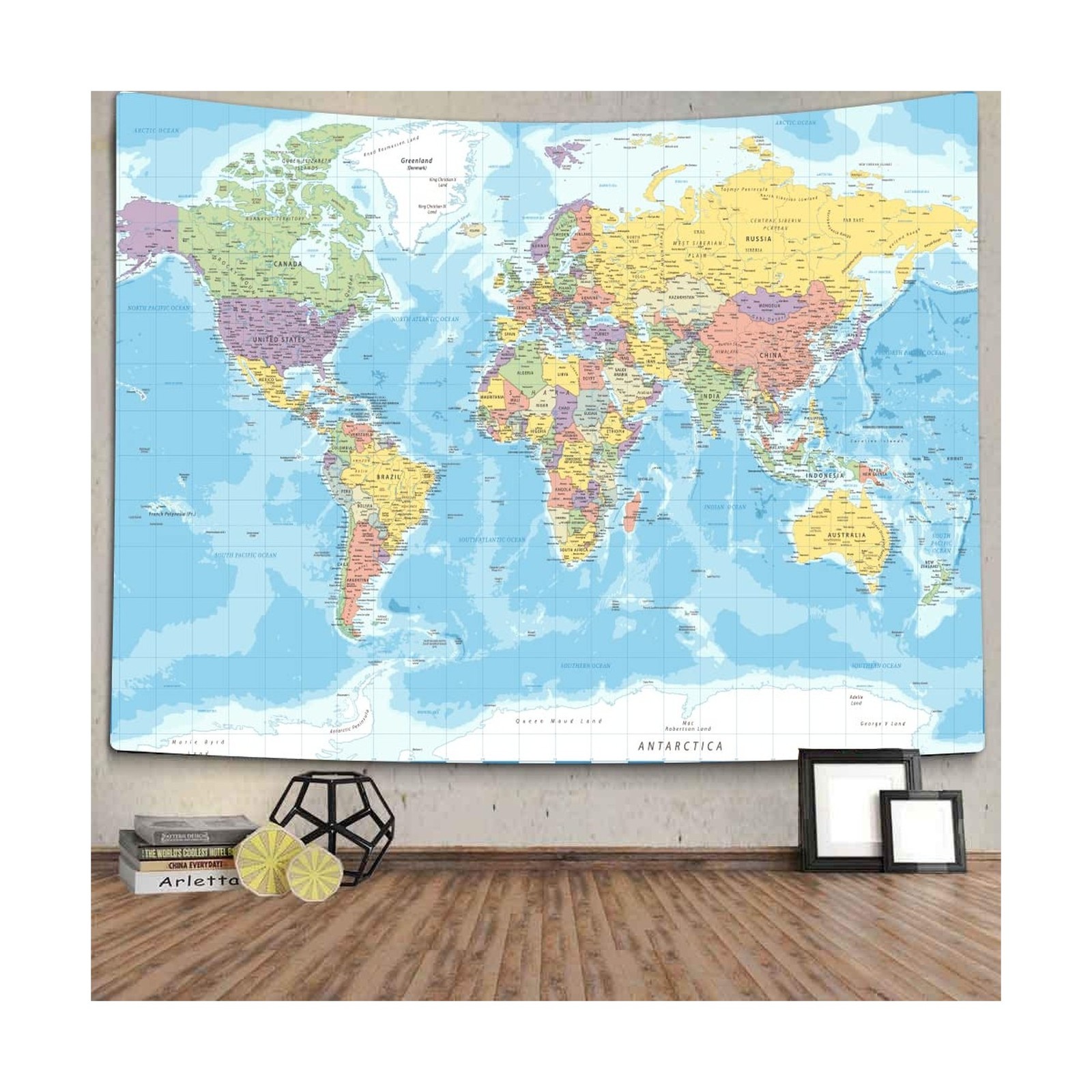 TOMOZ World Map Tapestry Wall Hanging for Kids Student, World Map with Countr…