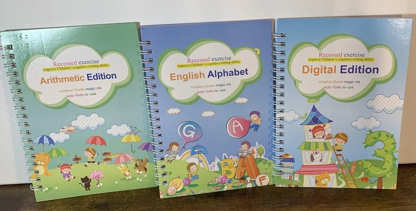 7 Lot Kids Sank Print Reusable Books~Spiral Bound~Handwriting Education