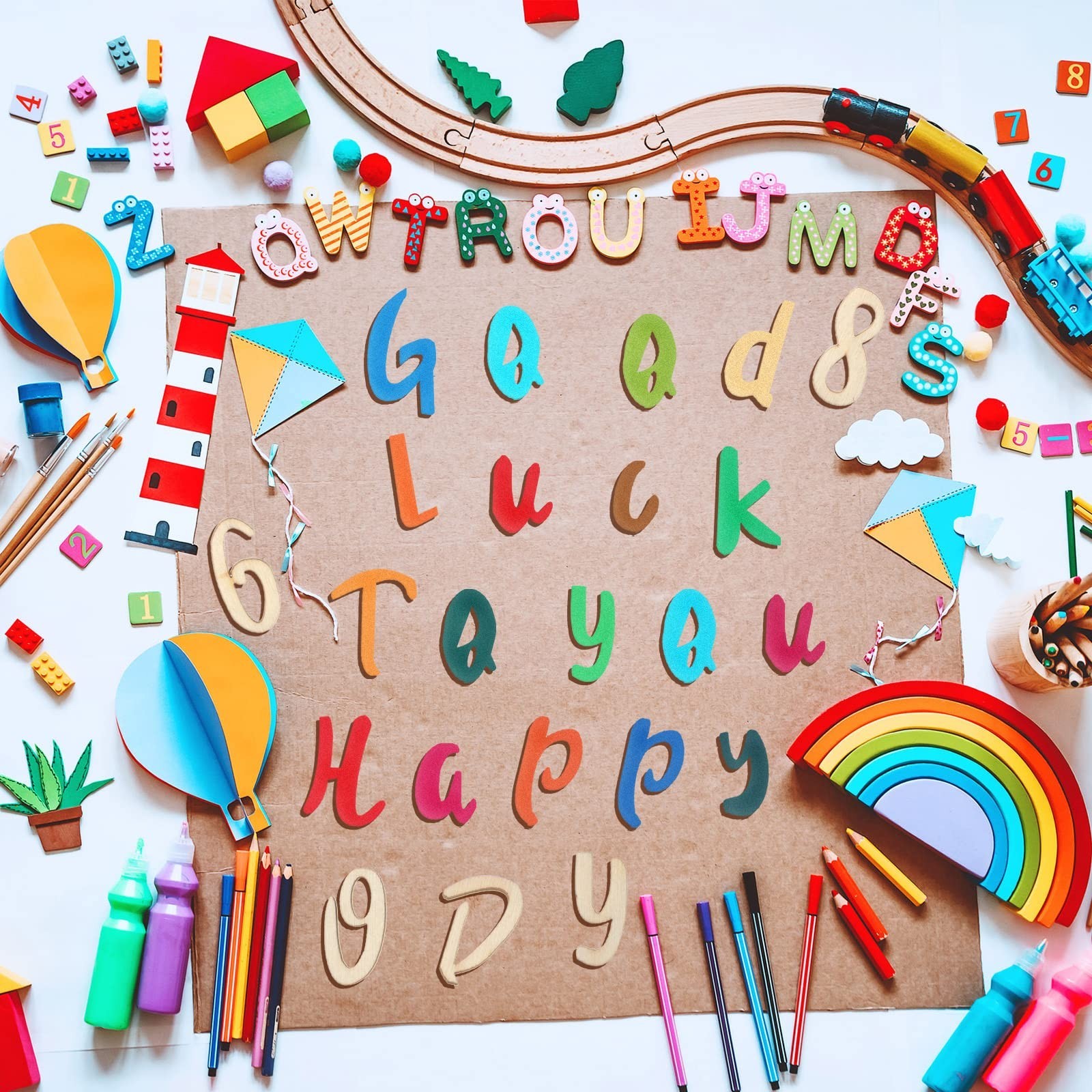248 Pcs Unfinished Wood Alphabet Letters & Numbers for Crafts with Storage Tray