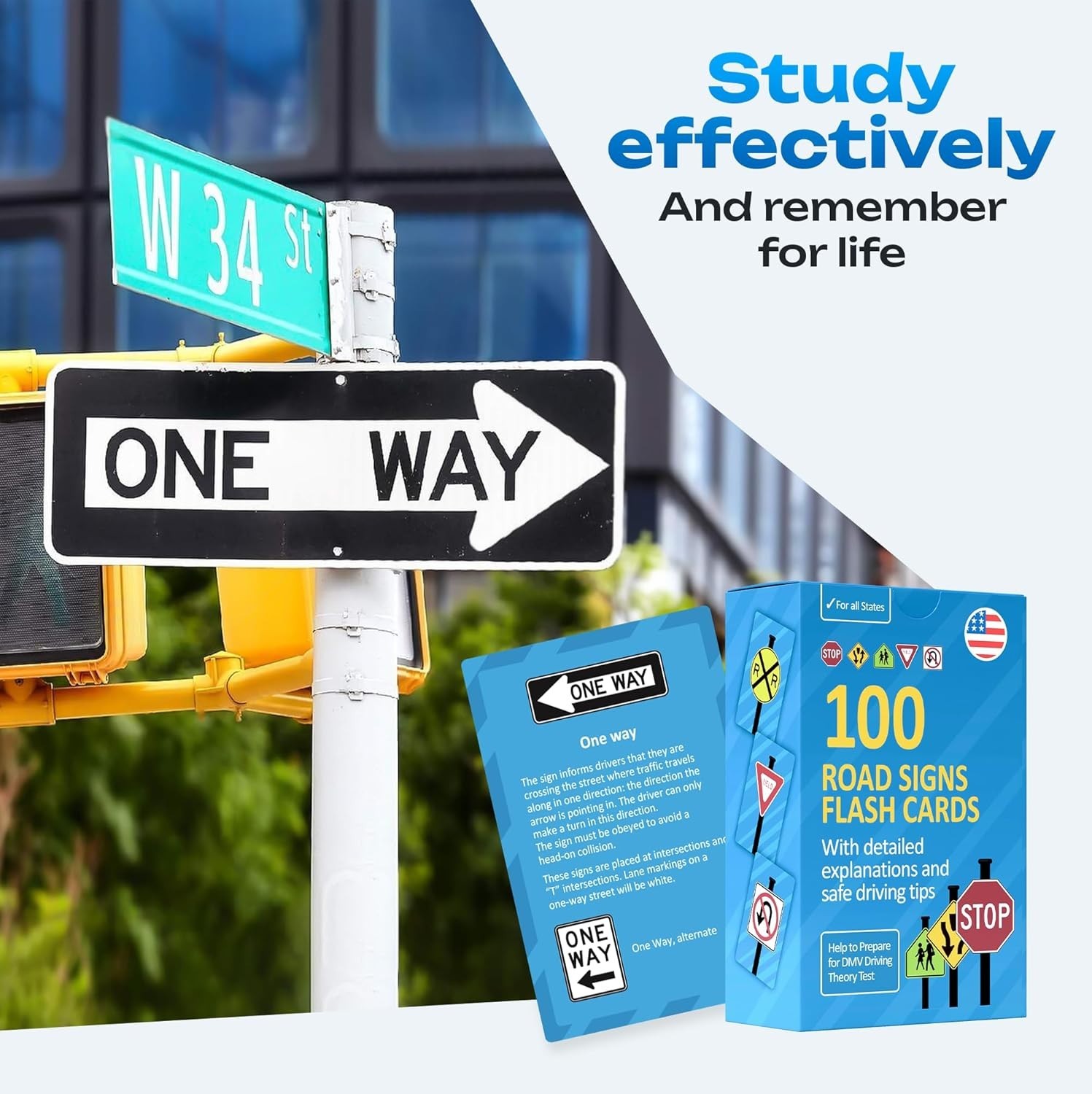 Educational Flash Cards for Teens – 100 Common US Traffic Signs & Safe Driving