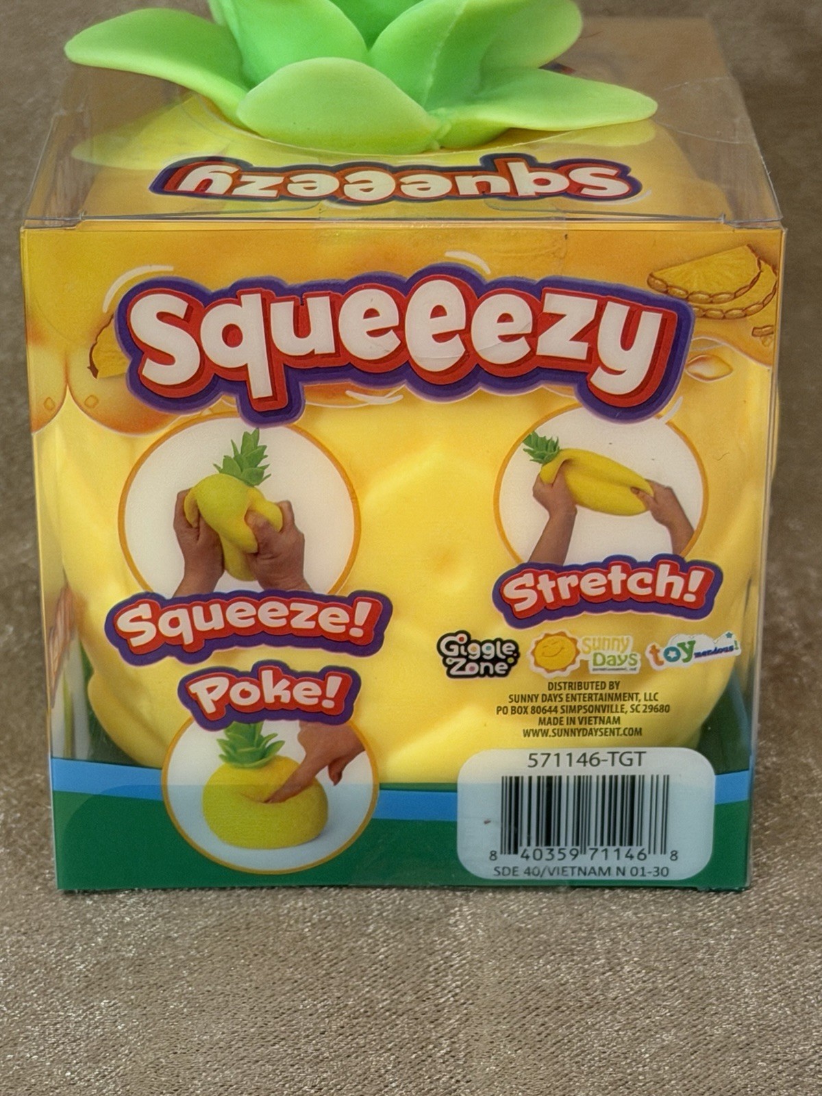 New And Sealed Sunny Days Squeeezy Pineapple Squeeze/Stretch/Fidget/Stress Toy