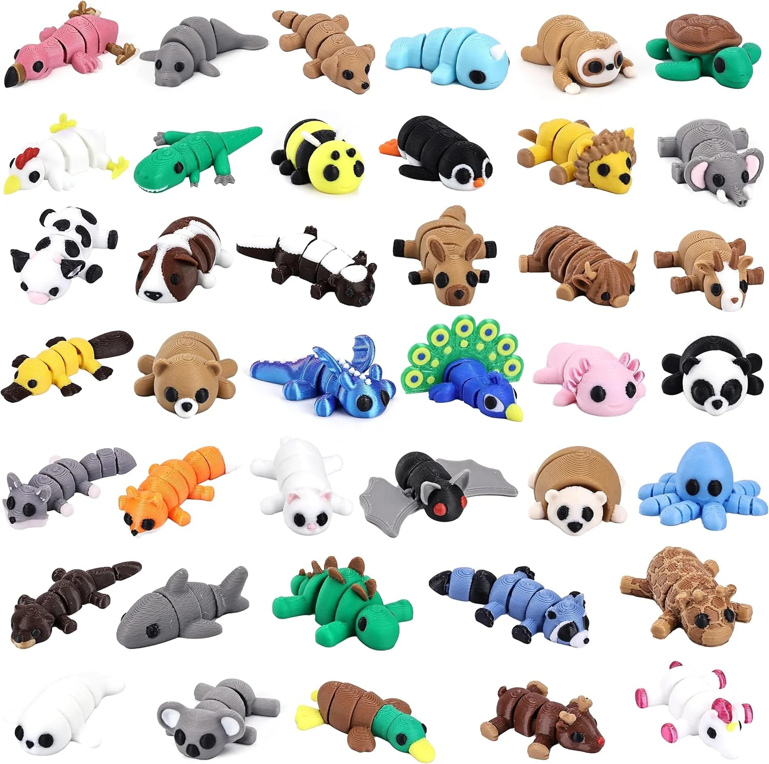 40 PCS 3D Printed Animal Figurines, Articulated Animal Figurines, Fidget Toys, F