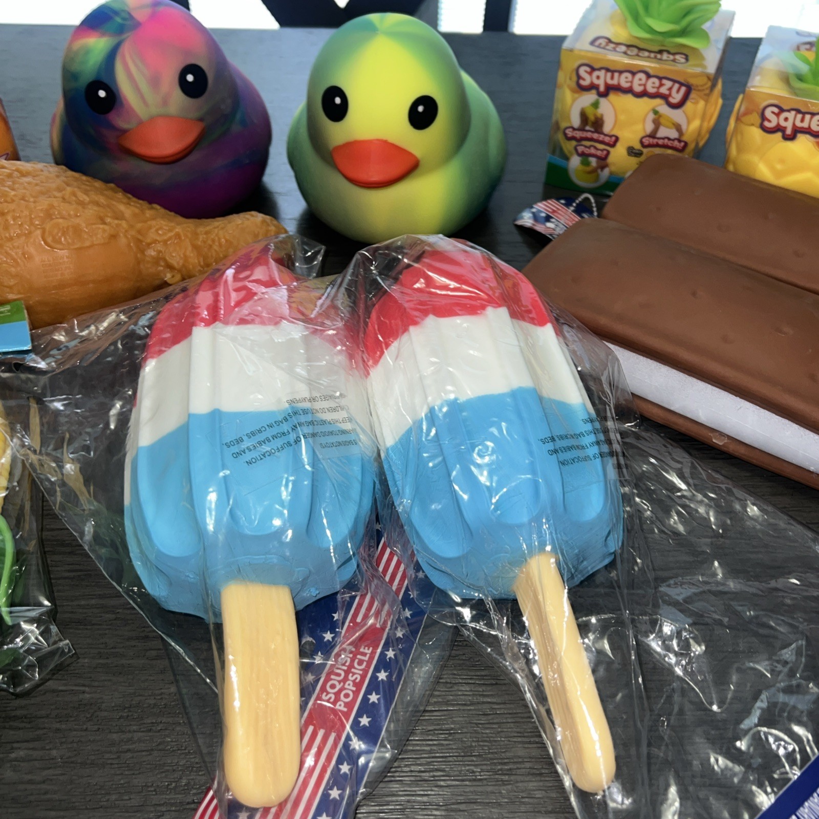 Sunny Days Squeezy Lot Of 14 Ice Cream Hot Dog Pineapple Popsicle Corn Duck New.