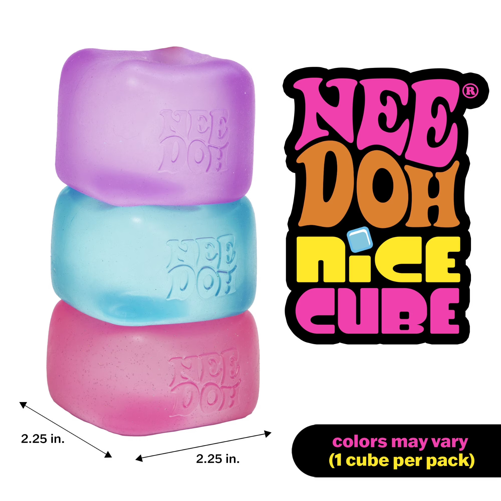 New NeeDoh Nice Cube 2.25″ Super Solid Squish 3-Pack Blue Pink Purple Free Ship!