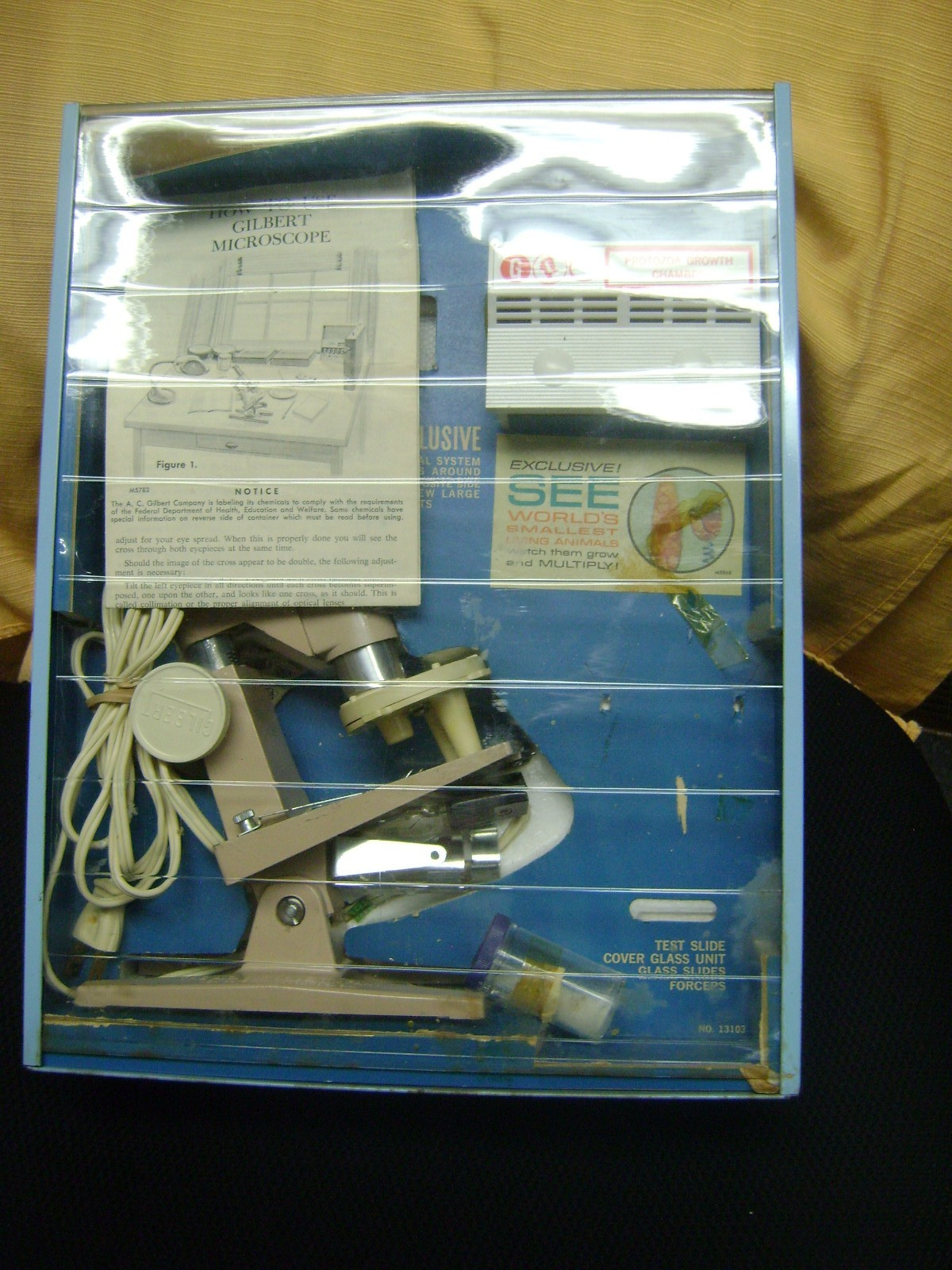 Vintage 1960s A.C. Gilbert Microscope and Lab Set Metal Case Electric Booklet