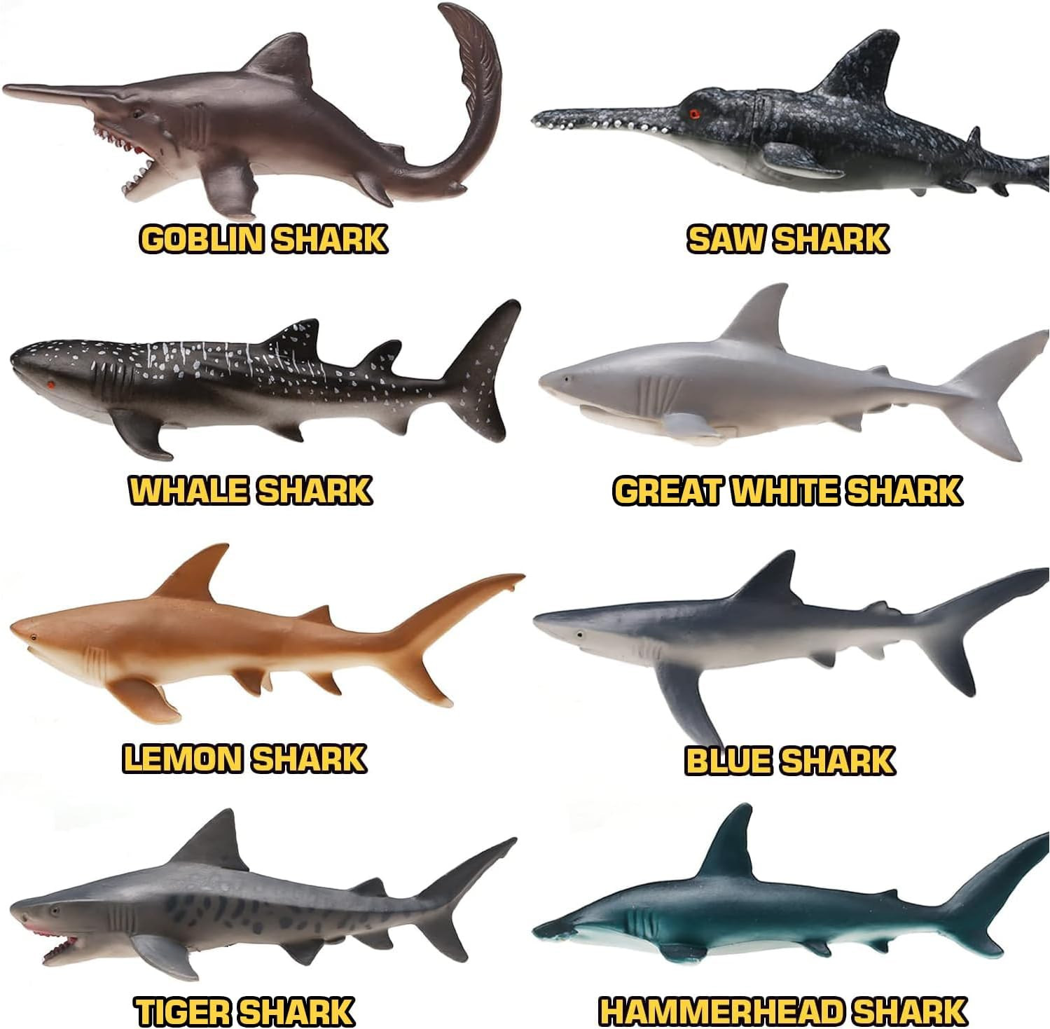 8 Pack Shark Toys with Educational Booklet, Soft Plastic Realistic Shark Figure