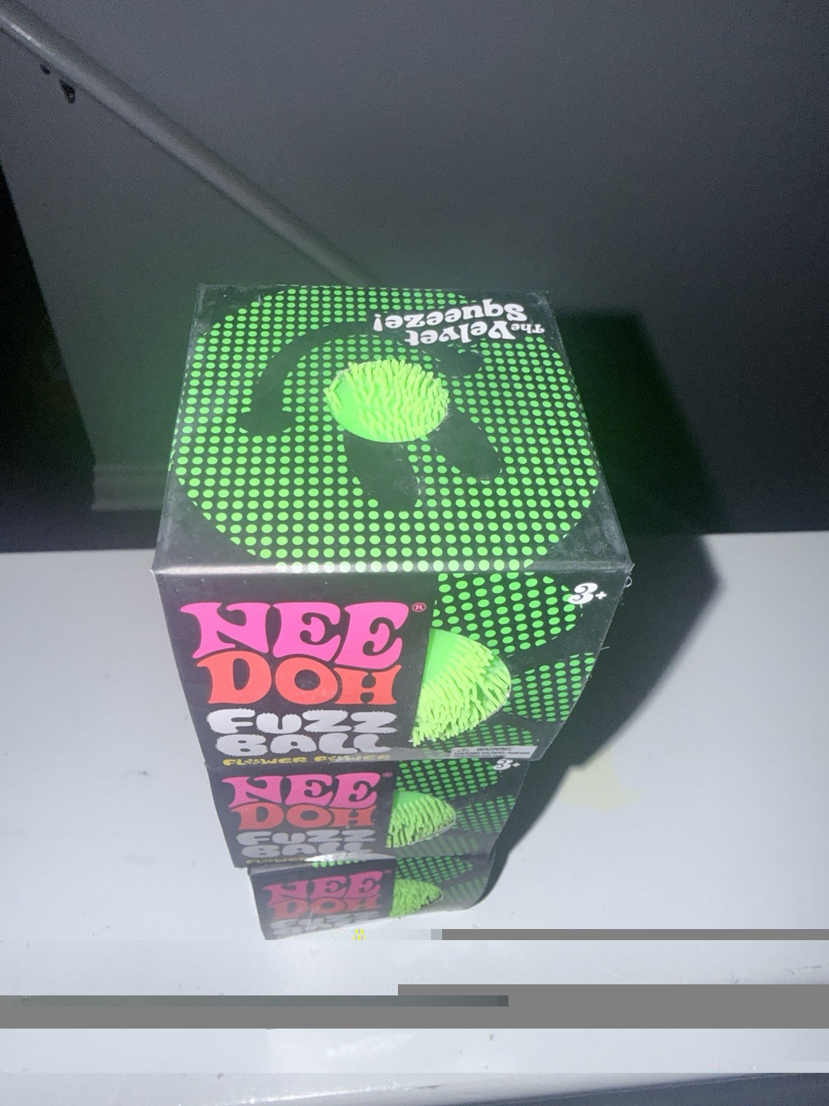 GREEN Needoh FUZZ BALL Flower Power Nee Doh Squish Stress Ball NEE-DOH Fuzzball