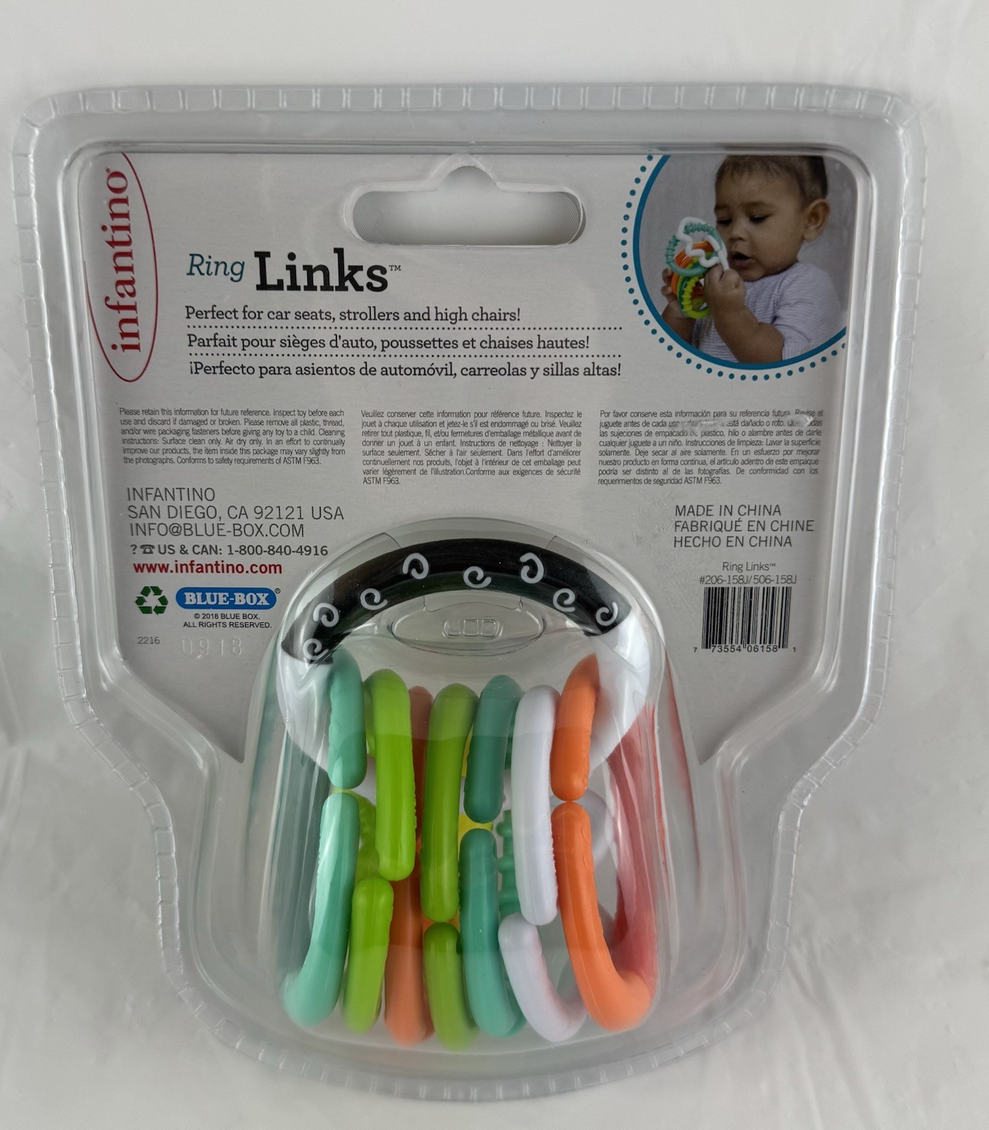 Infantino Ring Links Teether Set ~ 8 Textured Pieces ~ Stroller & Car Seat Toy