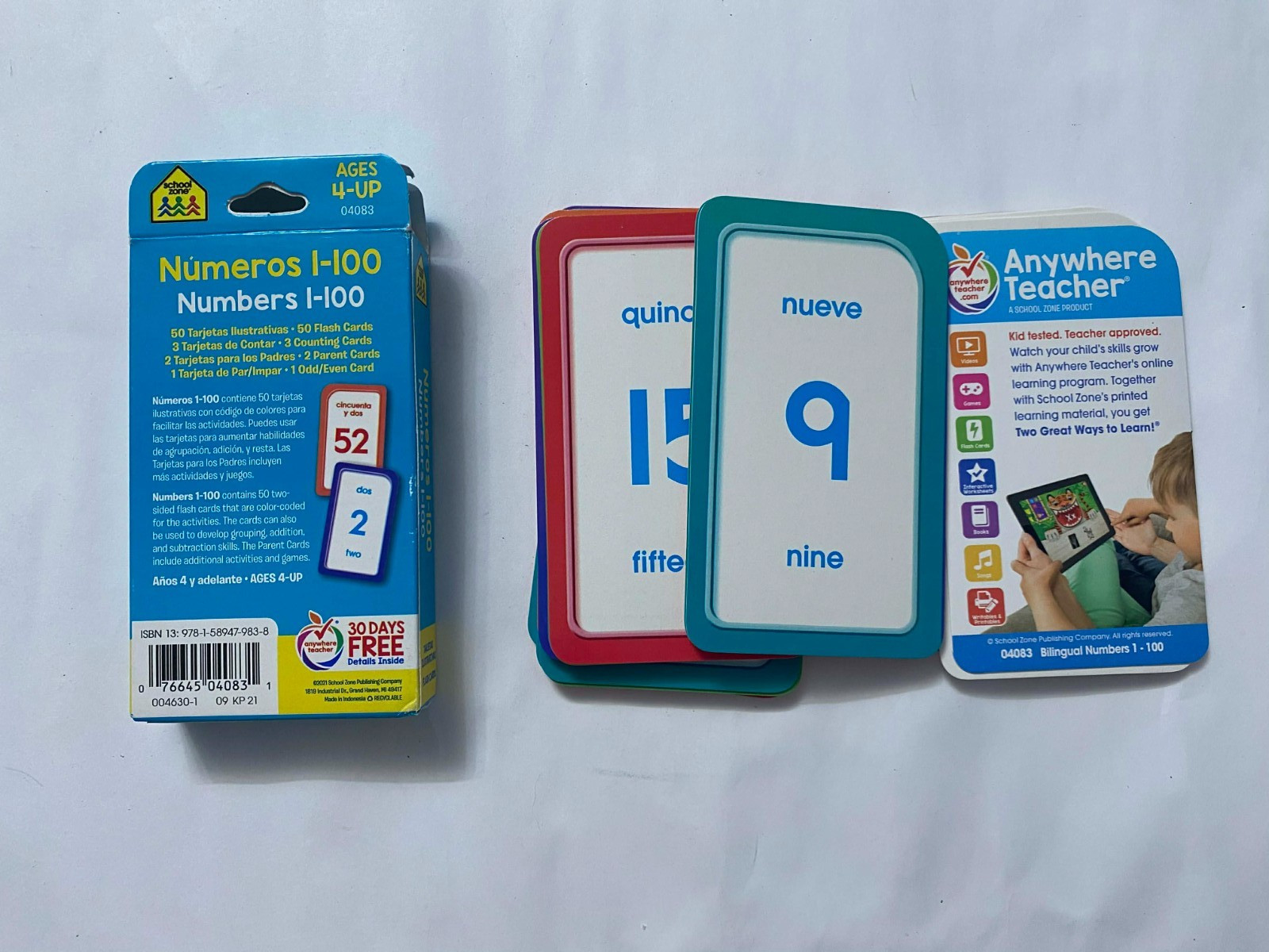 Flash Cards Numbers 1-100 English Spanish Ages 4+ ( 56 Cards ) Bilingual – NEW