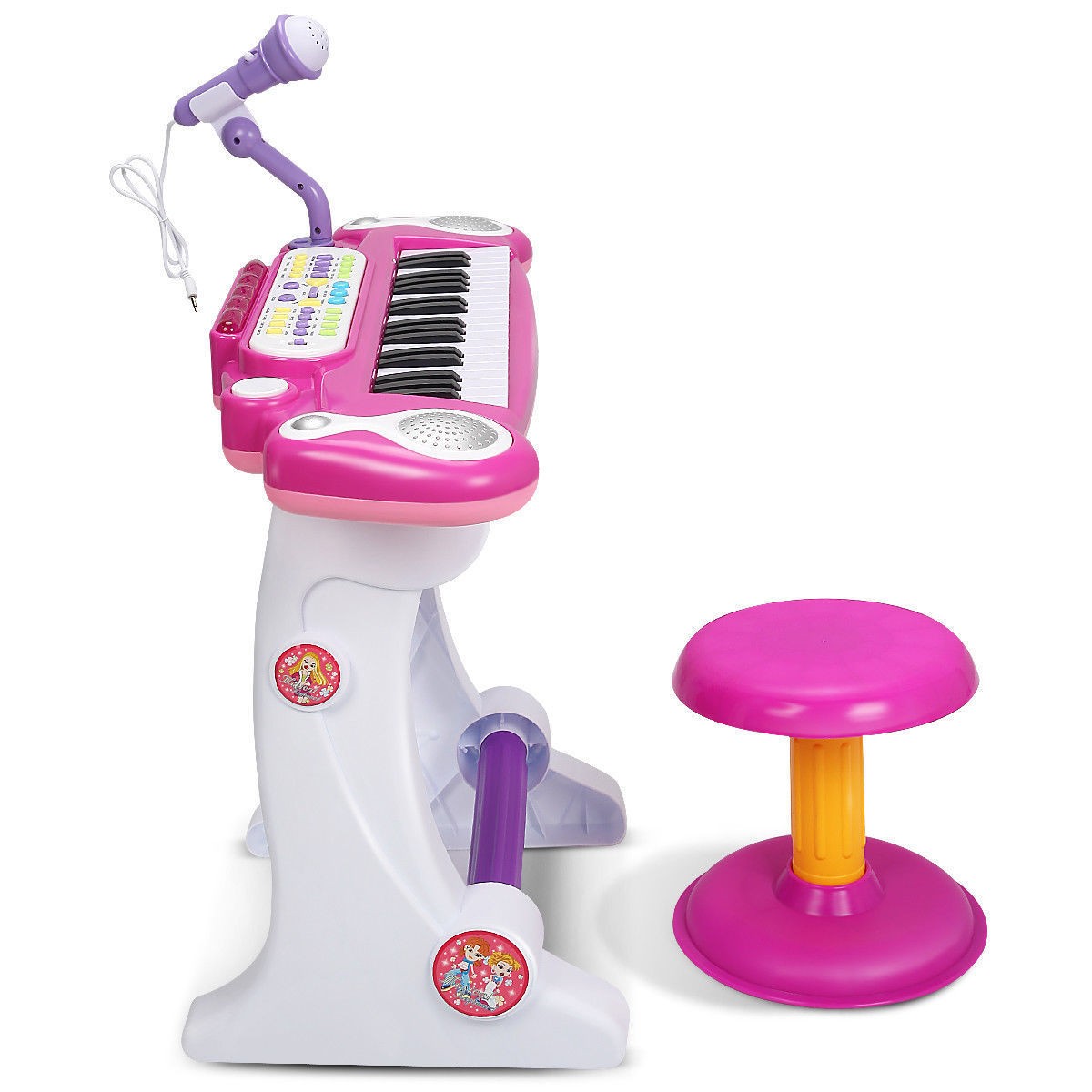 NEW Kids Electronic Keyboard 37 Key Piano Musical Toy w/ Microphone & Stool Pink