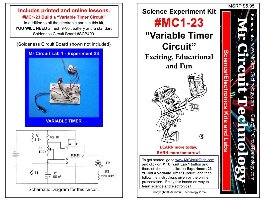 MC1-23 ** Mr Circuit Science ** Experiment Kit -VARIABLE TIMER CIRCUIT