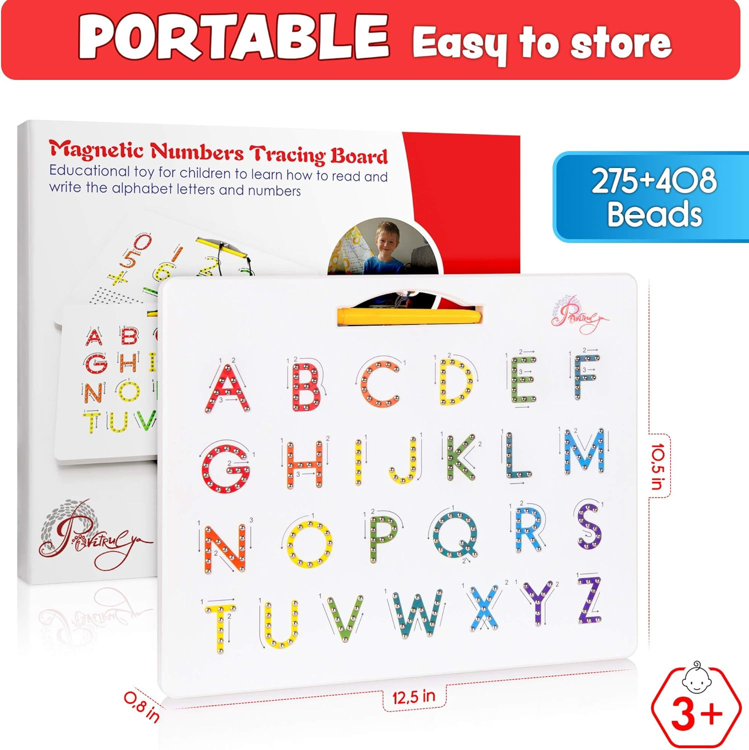 Magnetic Alphabet Tracing Board – Double Sided Letters & Numbers Magnetic Tracin