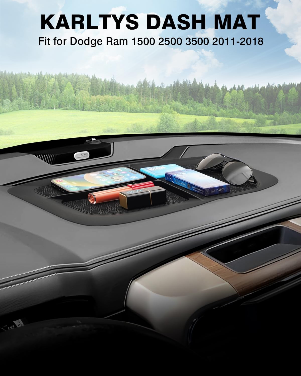 Karltys Ram Dash Mat for 2011-2018 Dodge 1500 Ram, black