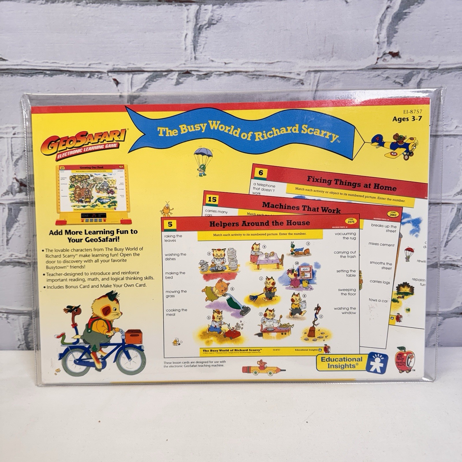 RARE Busy World Richard Scarrry GEOSAFARI Electronic Learning Game Cards EI-8757
