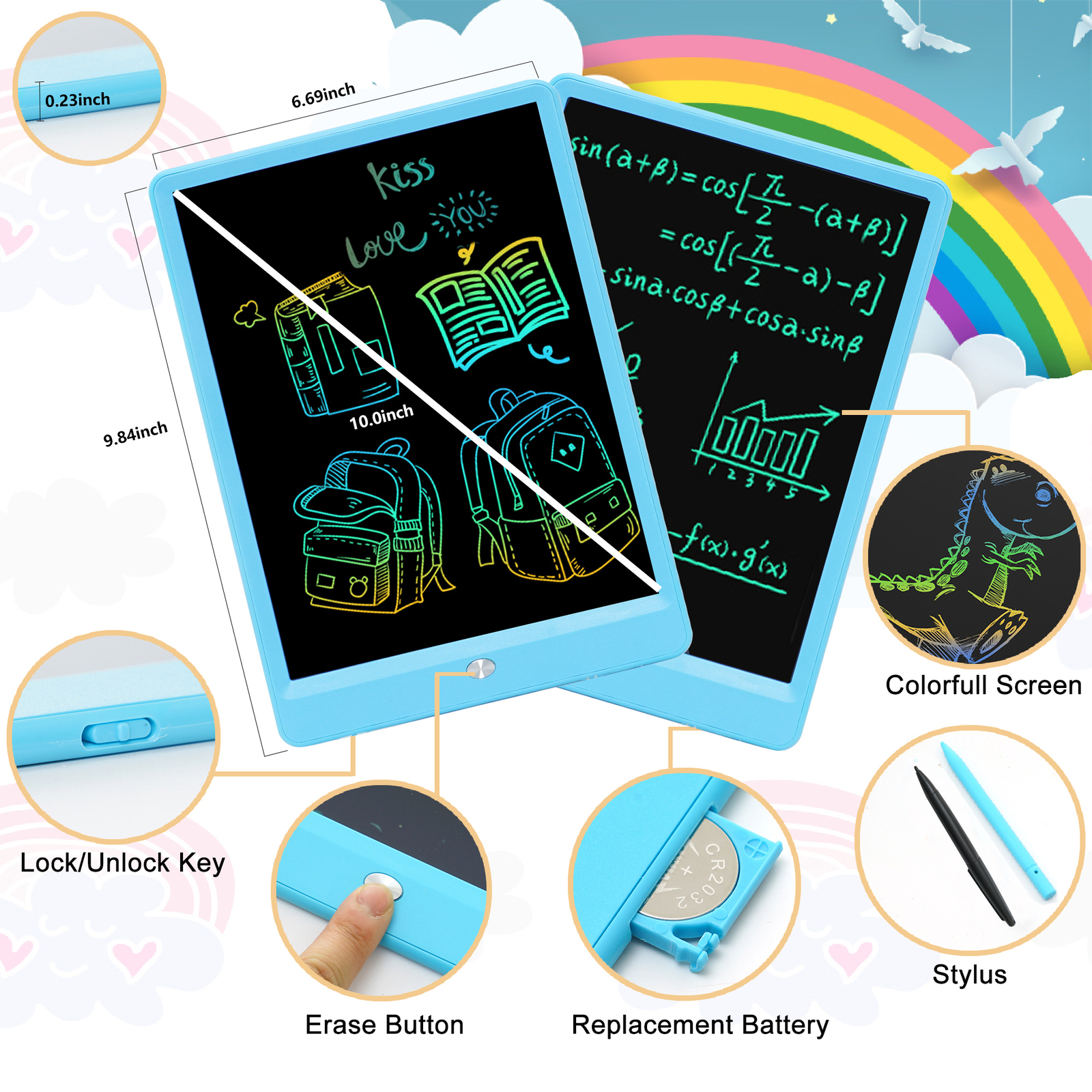 10″ LCD Writing Tablet for Kids Electronic Digital Drawing Pad Notepad Xmas Gift