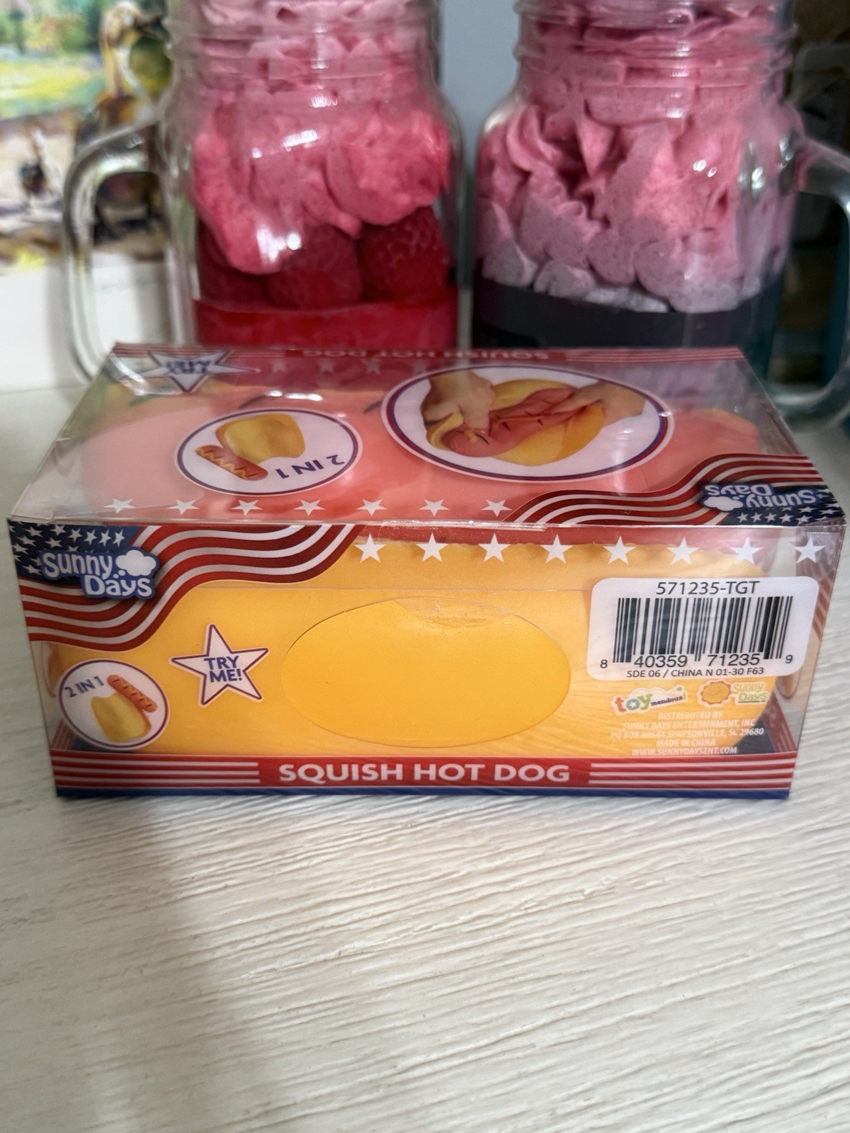 Squishy Hot Dog Squeezy Fidget Toy Sunny Days 2-in-1 Hotdog Stress Relief NEW
