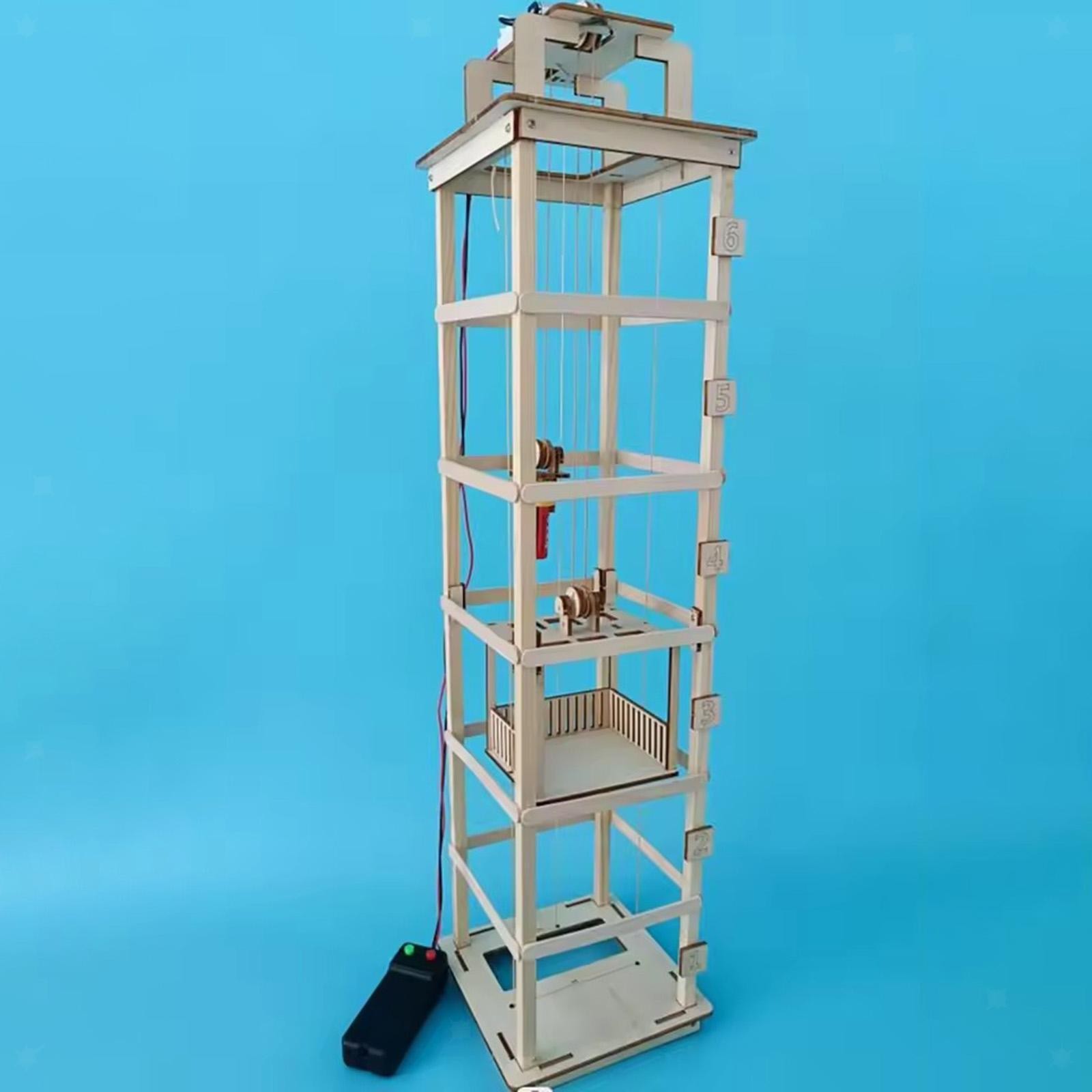 Wooden Elevator Model DIY Assembly Science Building Kit for Boys Girls Gift
