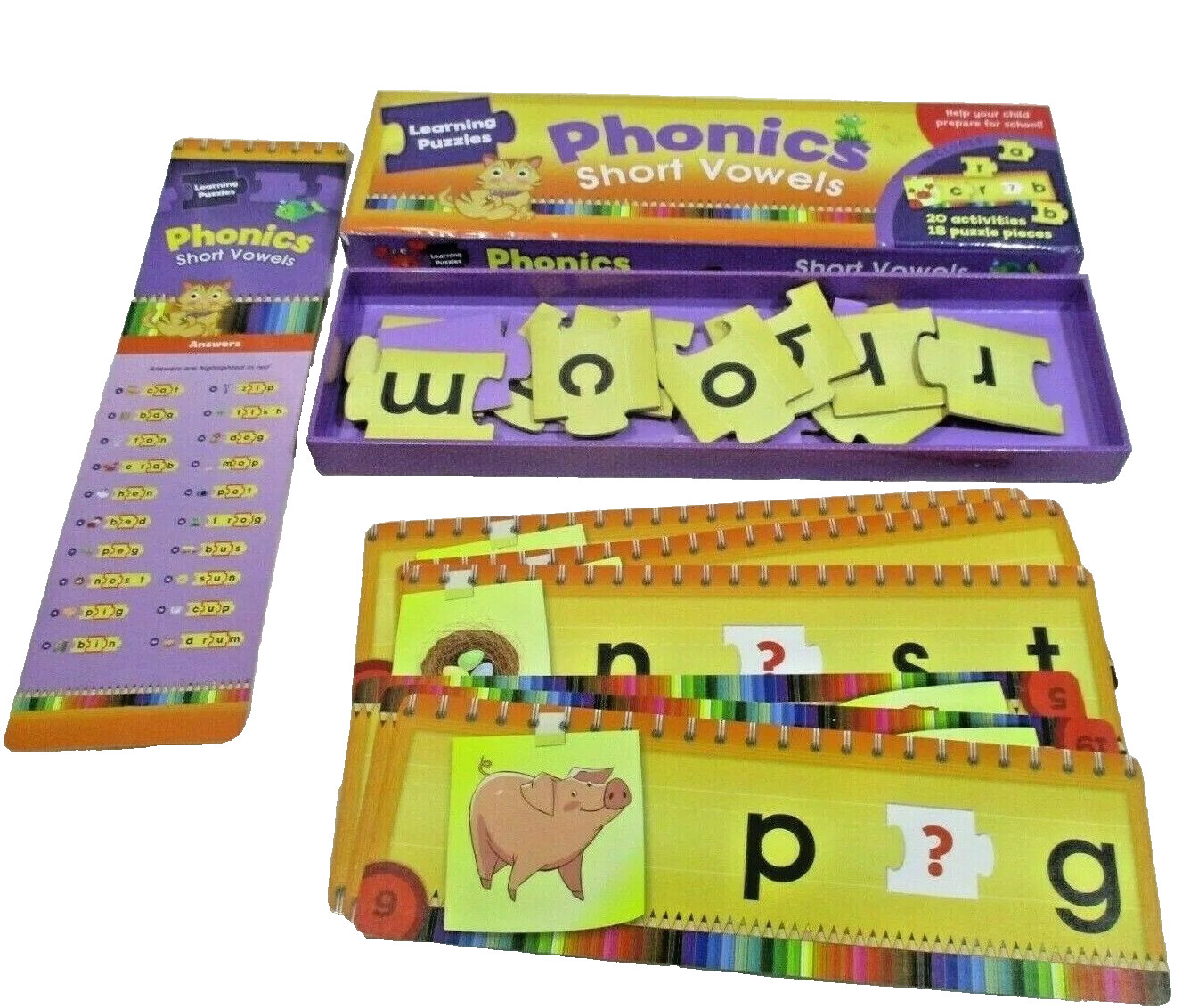 Phonics Short Vowels Learning Puzzle 2013 Paper Rock Complete Set Age 3+