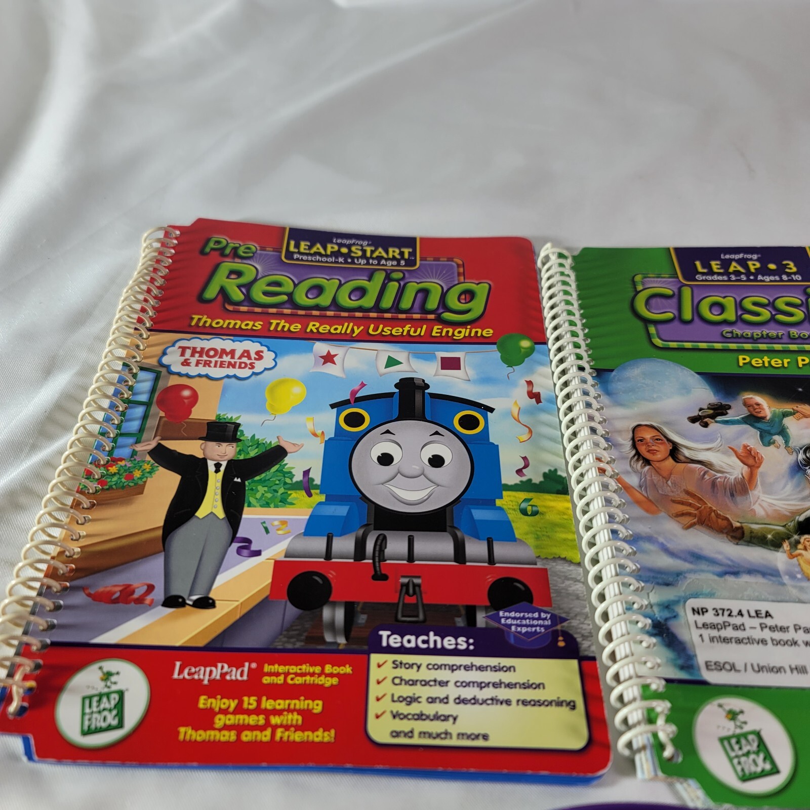 Lot Of LeapPad Books (3) And Two Cartridges (Shrek / Peter Pan)