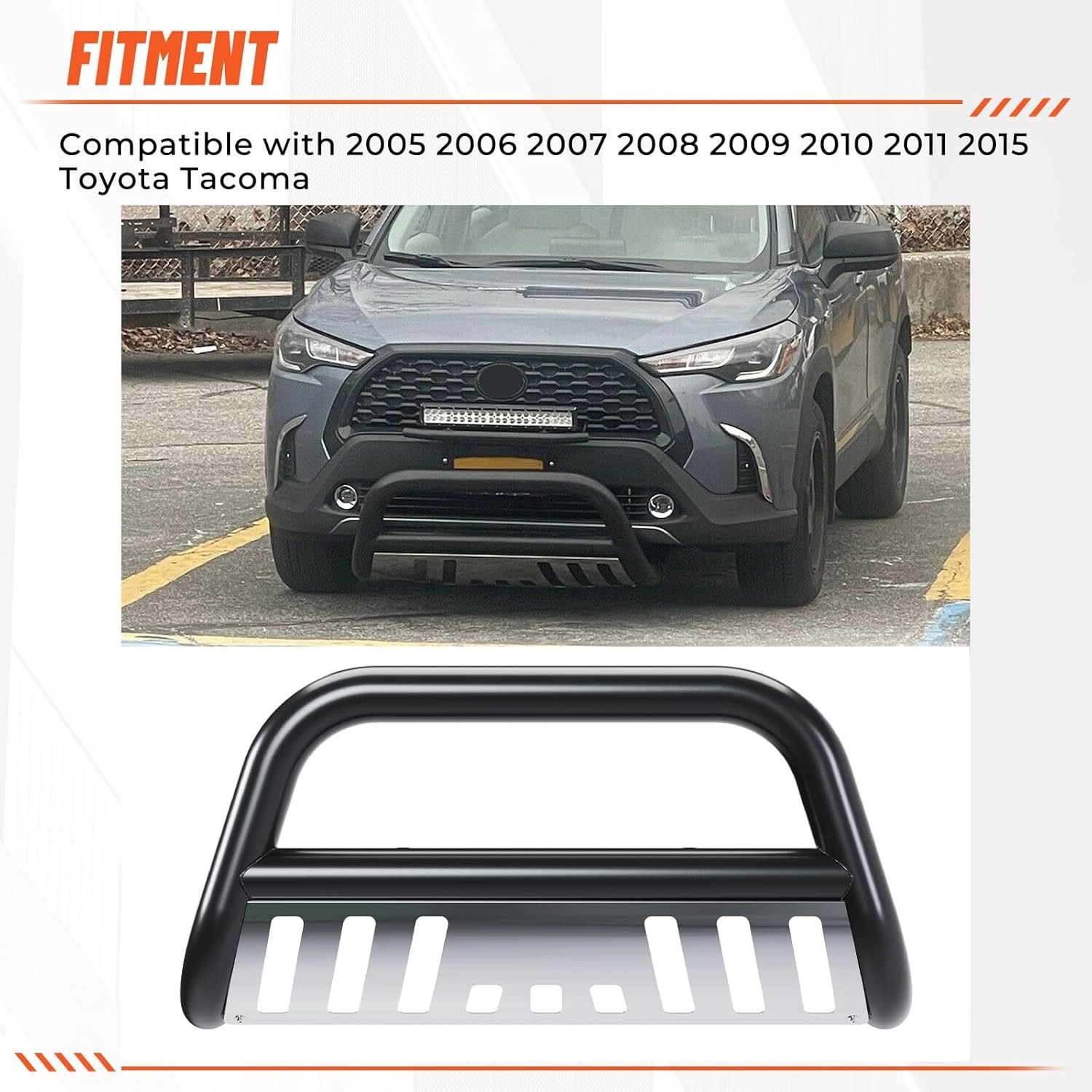 05-15 Toyota Tacoma 3″ Bull Bar Stainless Steel Black Tube Brush Push Grille