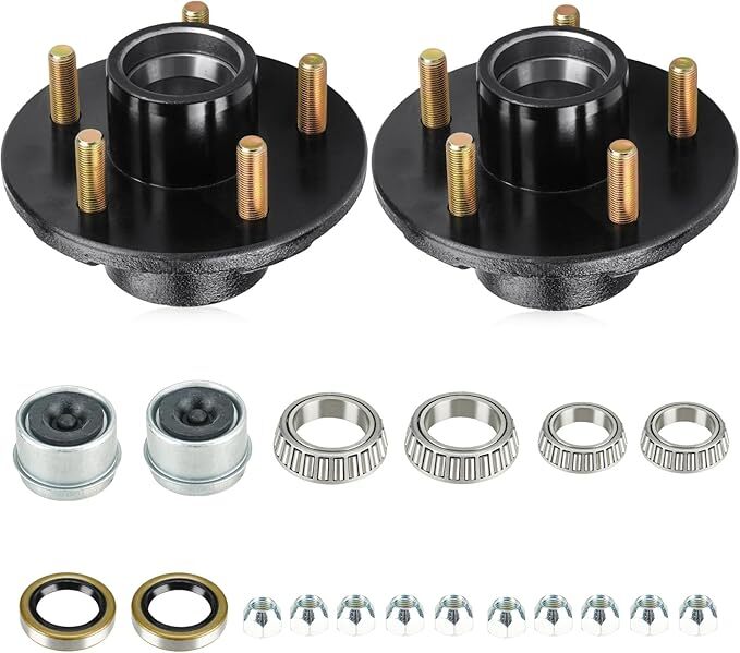 2 Sets 5 on 4.5″ Bolt Circle Trailer Hub 5 Lug Idler Hub Kits for 3,500lbs