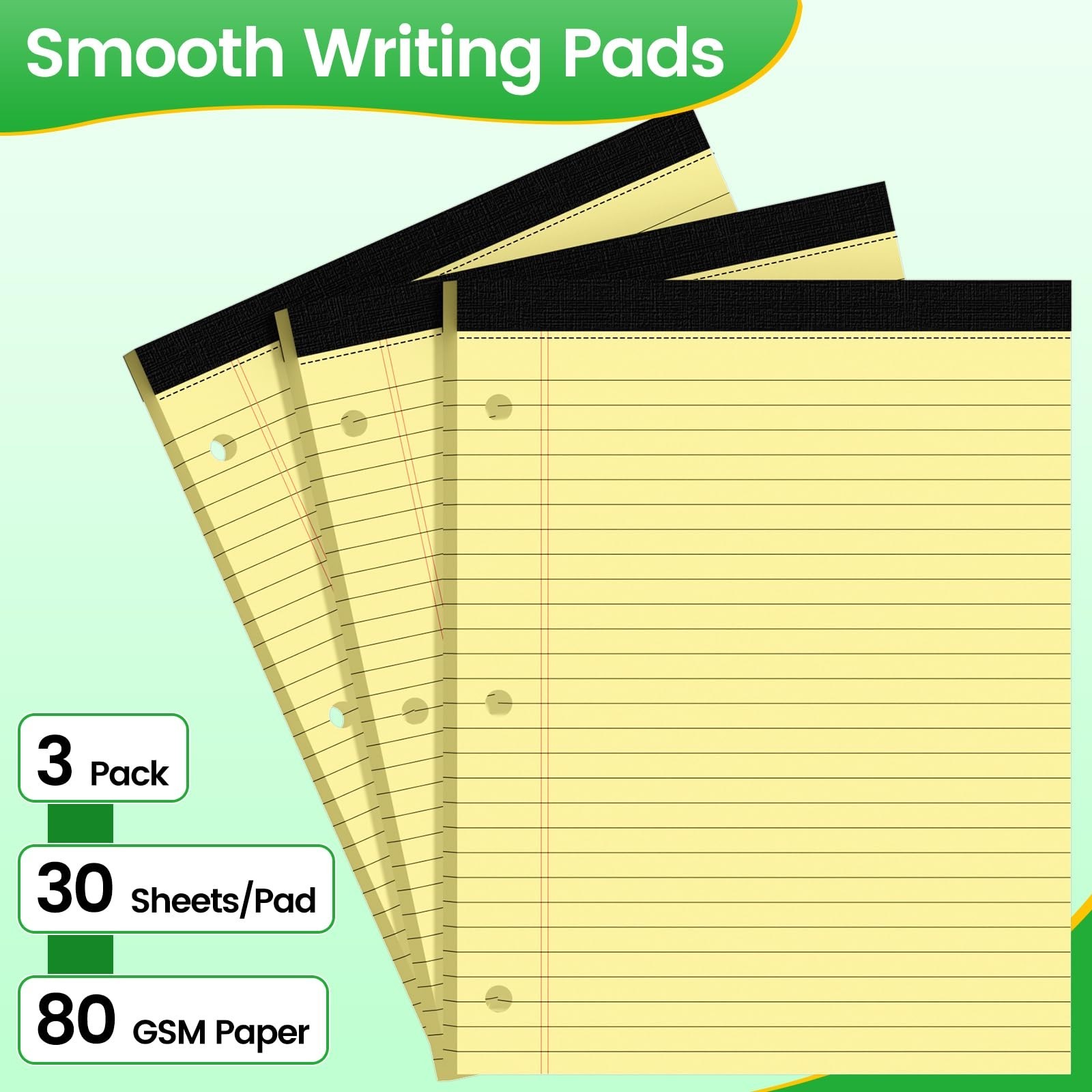 3 Hole Legal Pad 8.5 x 11, 3 Pack Yellow Note Pads, Notebook Paper Wide Ruled…
