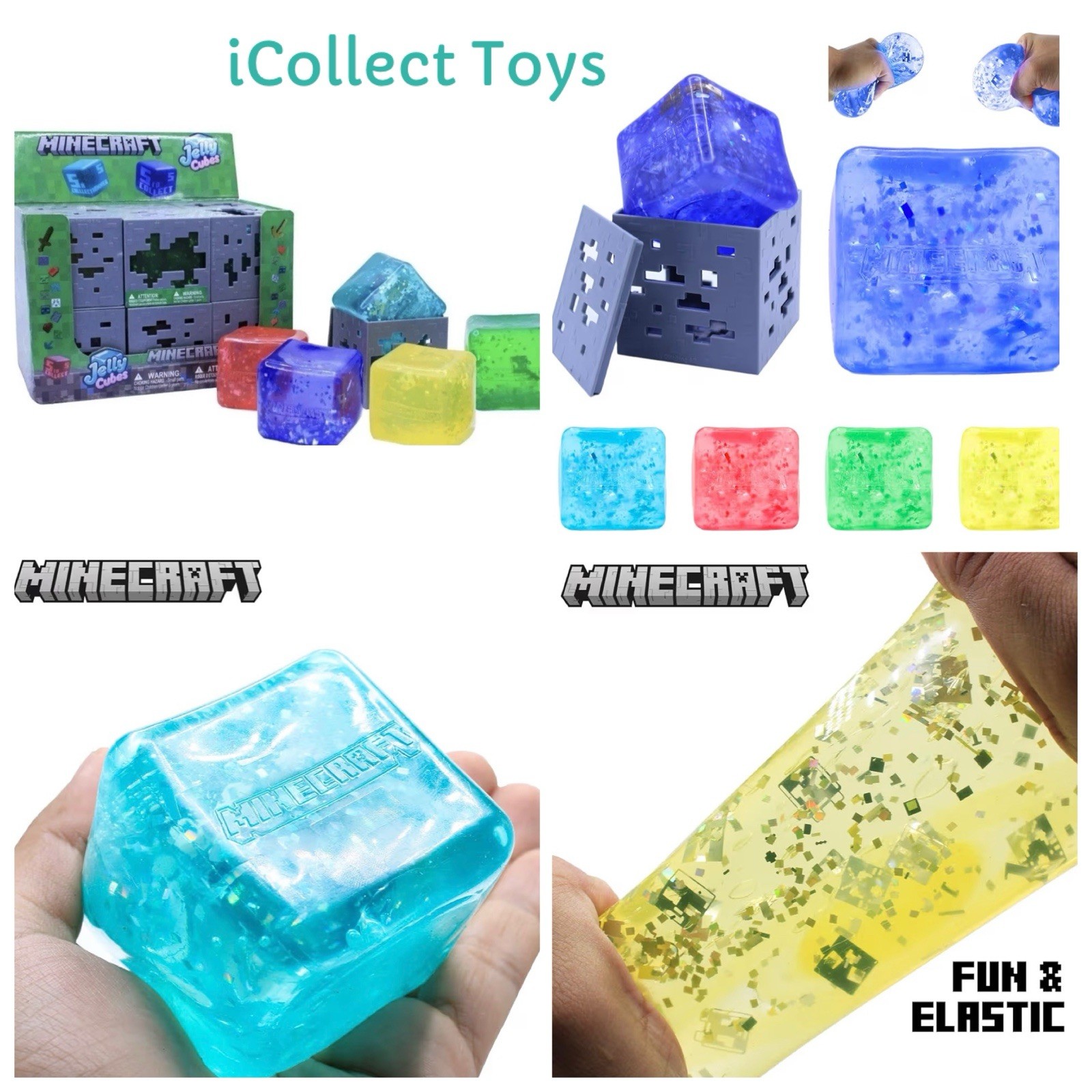 VIRAL Squishy Minecraft Jelly Cube Minecraft SquishMe Cubes Glitter [x1 RANDOM]