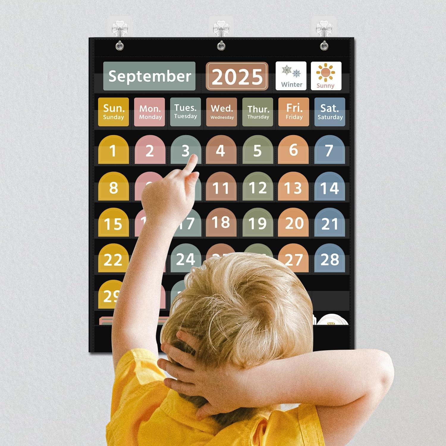 Large Boho Pocket Calendar Chart with 96 Cards, 32″x24″ Classroom & Home