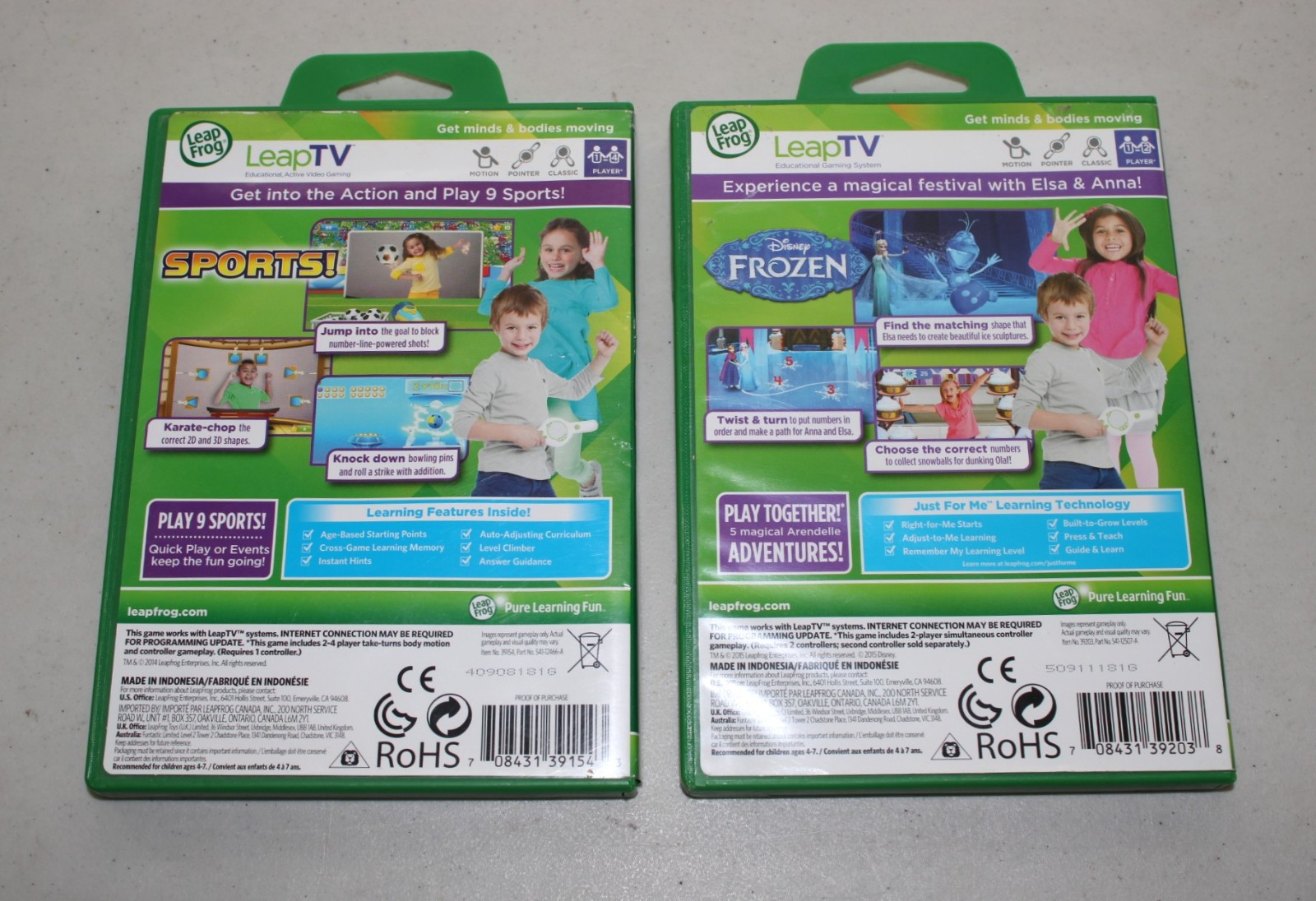 Leap Frog Leap TV Game Lot Of 2 Sports Disney’s Frozen Mathematics Pre-K 4-7 yrs