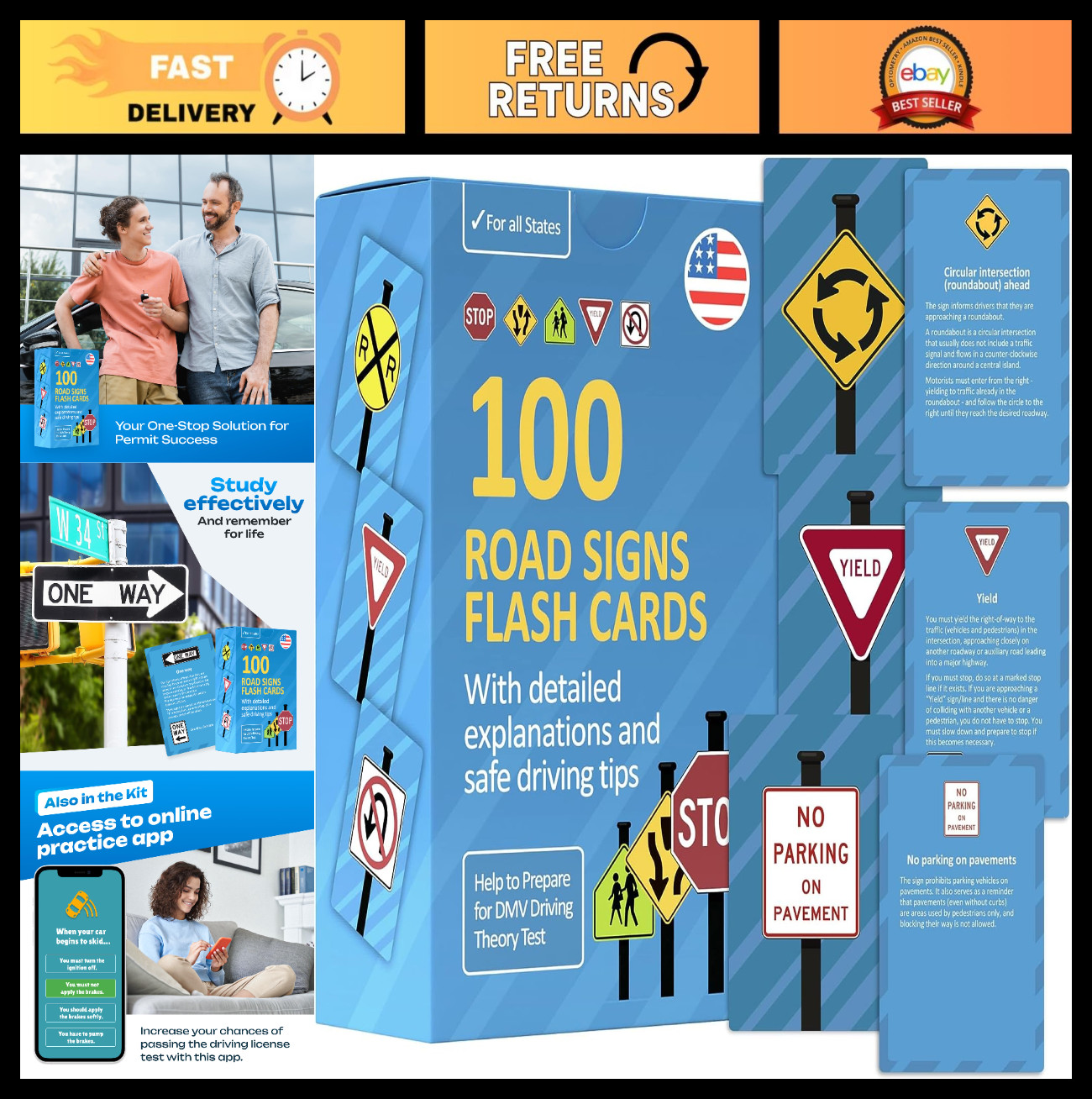 Road Signs Flash Cards – Safe Driving Tips & Explanations – Perfect Teen Gifts