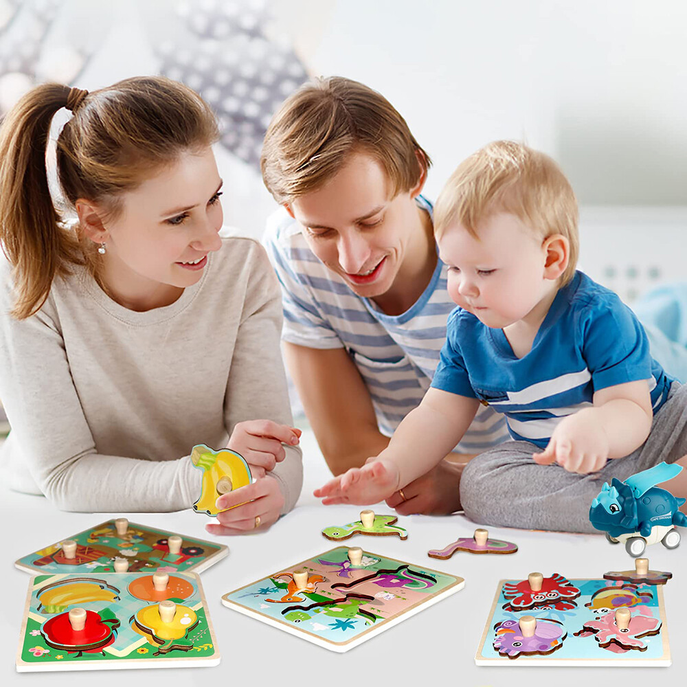 Wooden Jigsaw Puzzles for Kids Age 1 2 3 Toddler Puzzles Toys, Preschool Set 4
