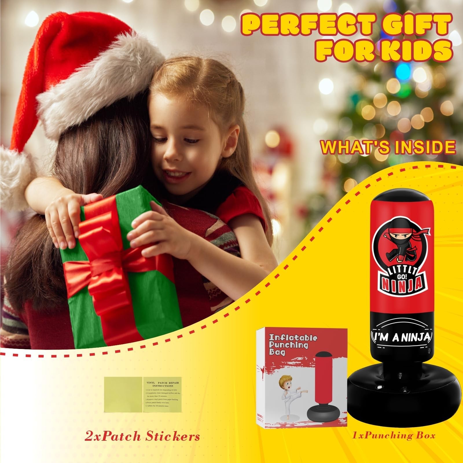 Kids Punching Bag, 67″ Stable Inflatable Boxing Bag for Age 5-12, Ninja Karat…
