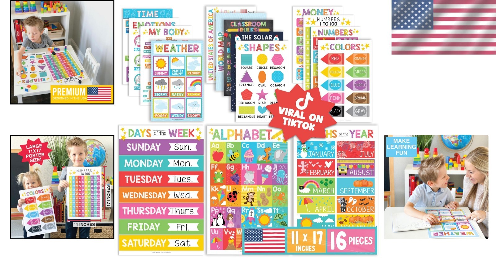 Essential Learning Posters Set for Kids 1-5 – Interactive Home & Classroom Decor