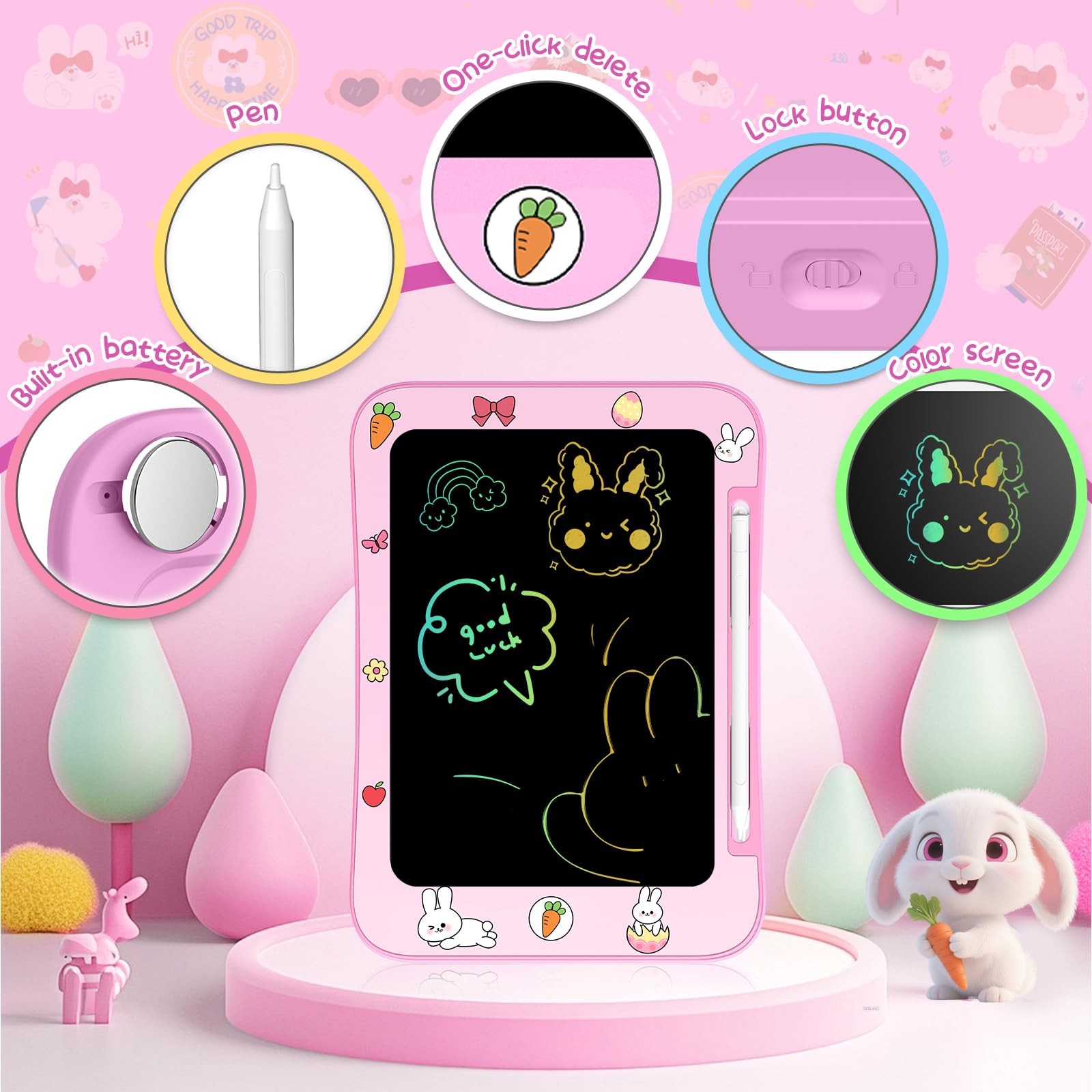 Easter Basket Stuffer Genialba LCD Writing Tablet for Kids, Colorful Pink