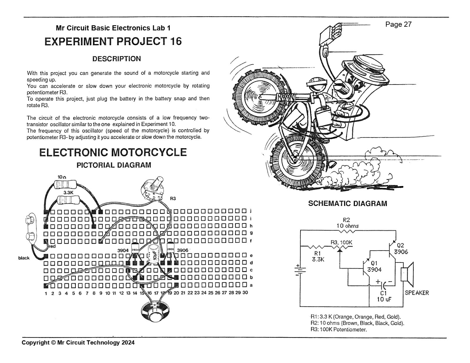 MC1-16 ** Mr Circuit Science ** Experiment Kit -ELECTRONIC MOTORCYCLE